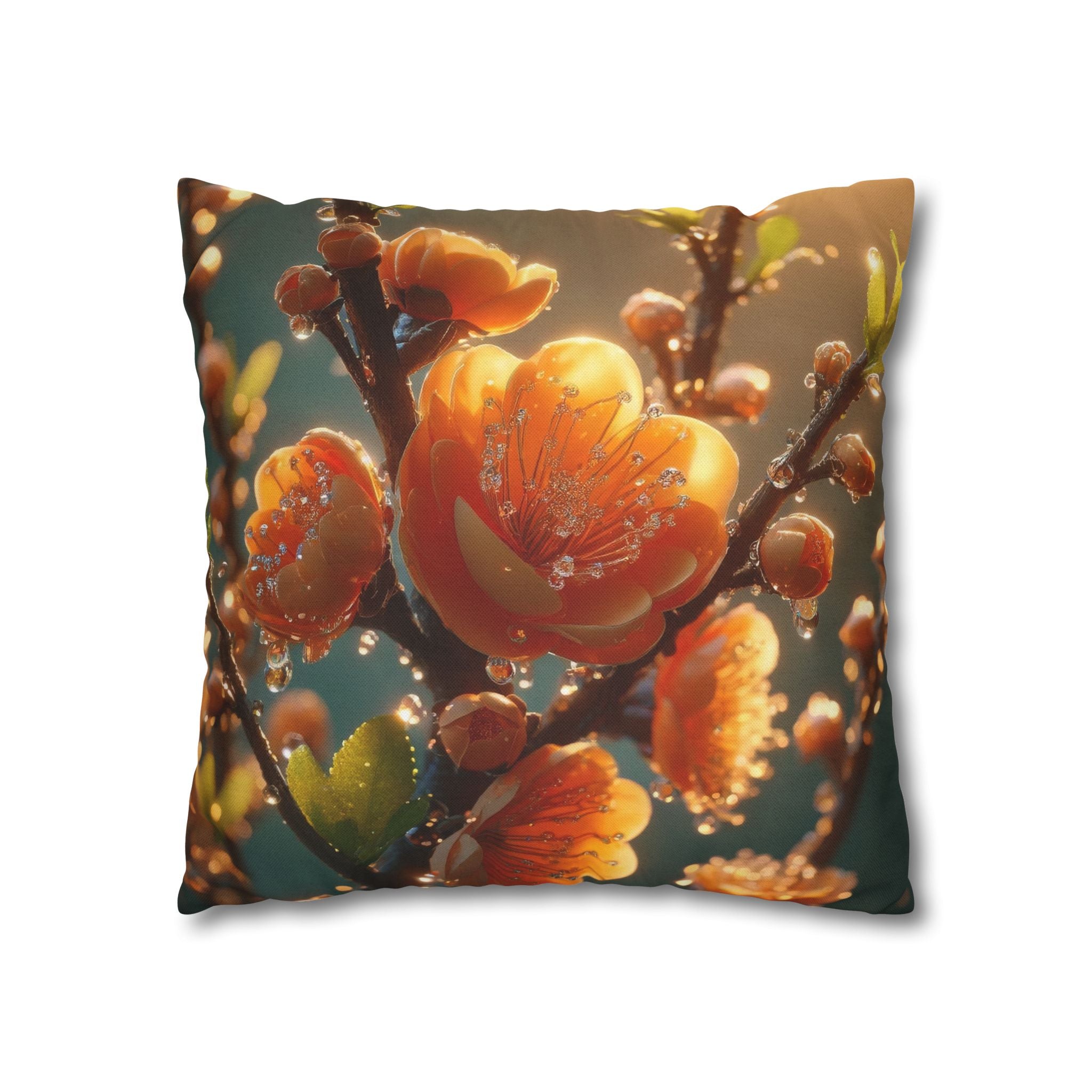 Orange-yellow diamond flowers - Polyester Square Pillowcase