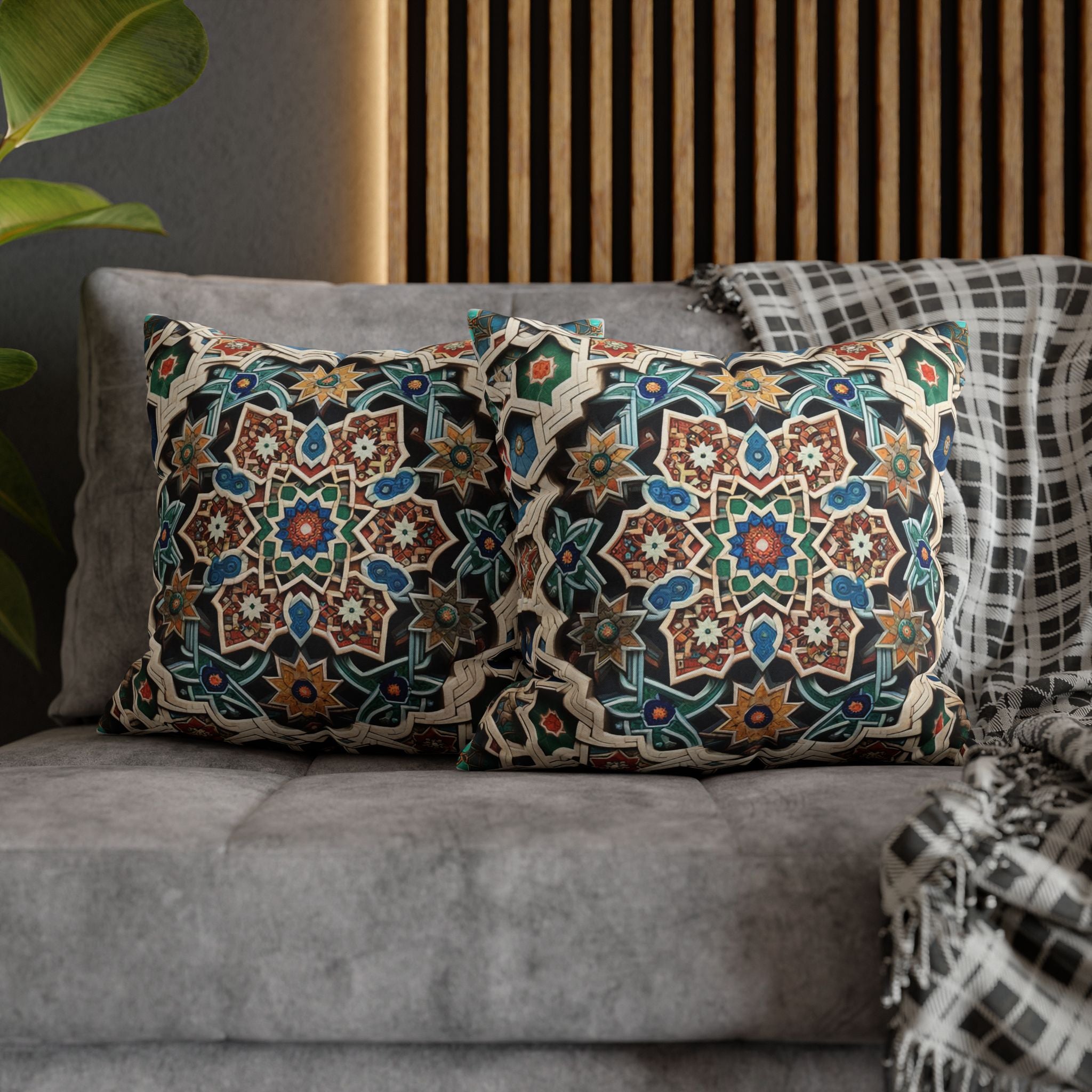 Persian Art , orange-blue - Polyester Square Pillowcase