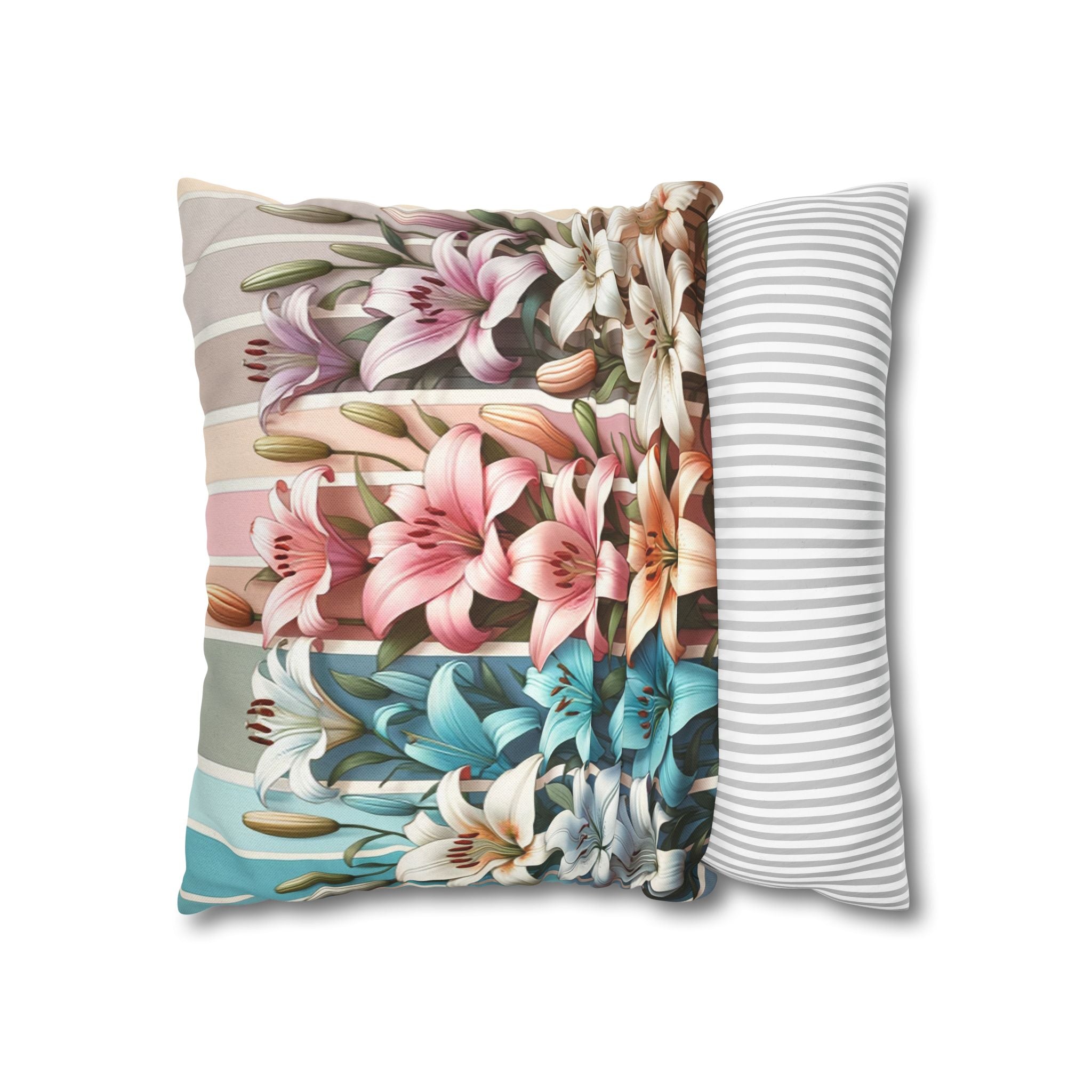 Colourful Lilies in line - Polyester Square Pillowcase