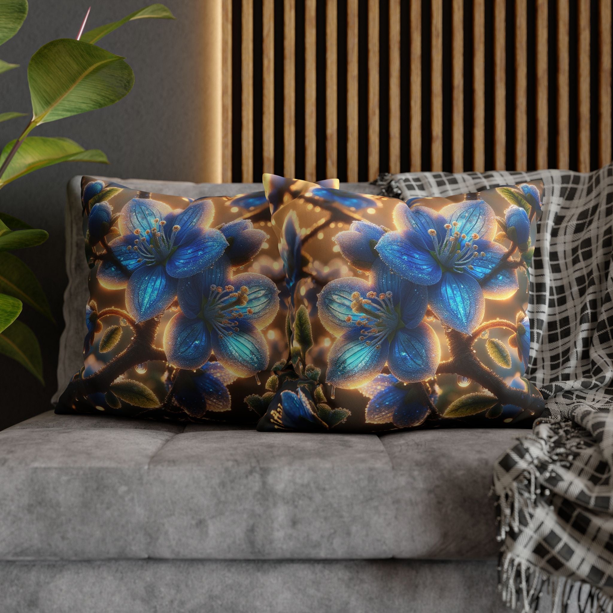 Large blue flowers  - Suede Square Pillowcase