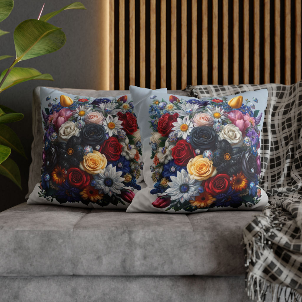 Colourful Bouquet (blue background) - Suede Square Pillowcase