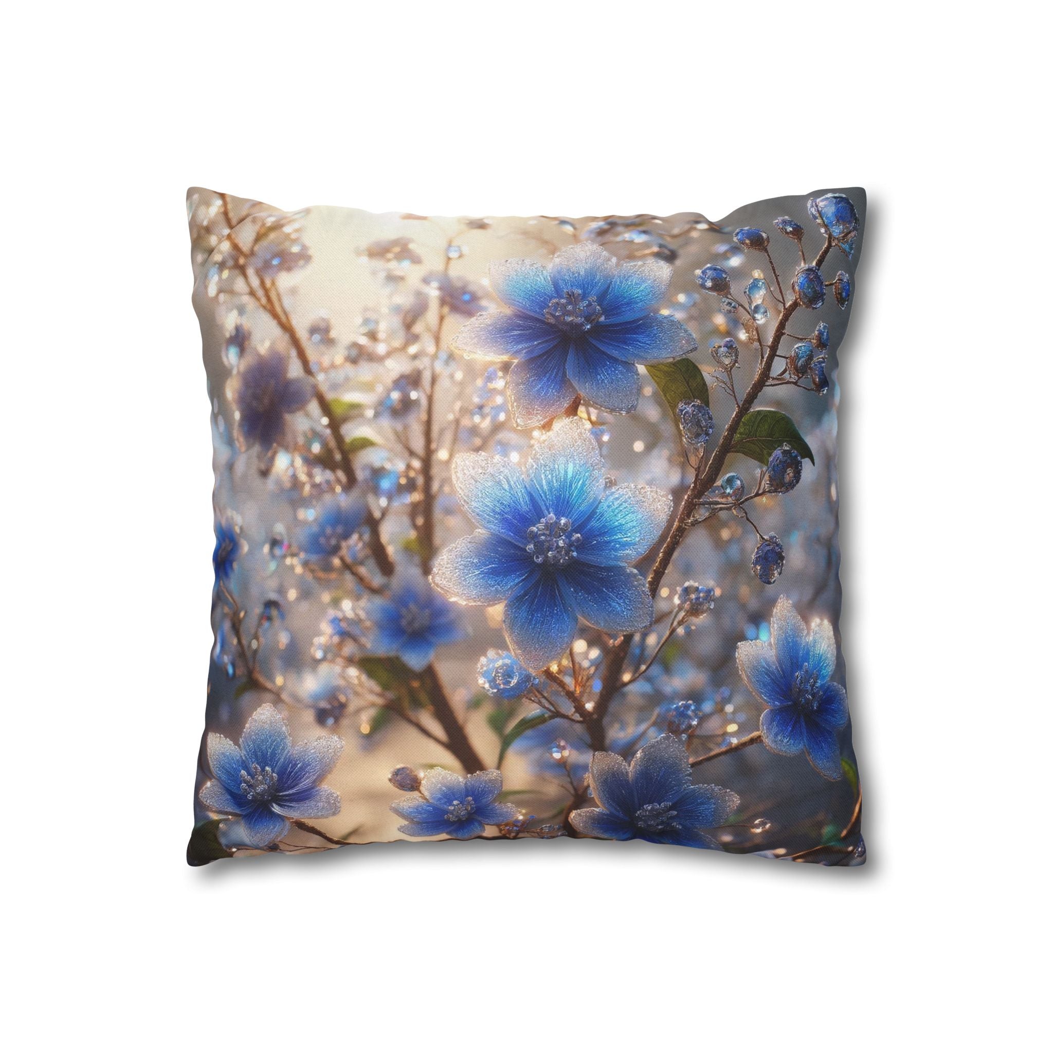 Blue, diamond flowers (4) - Polyester Square Pillowcase