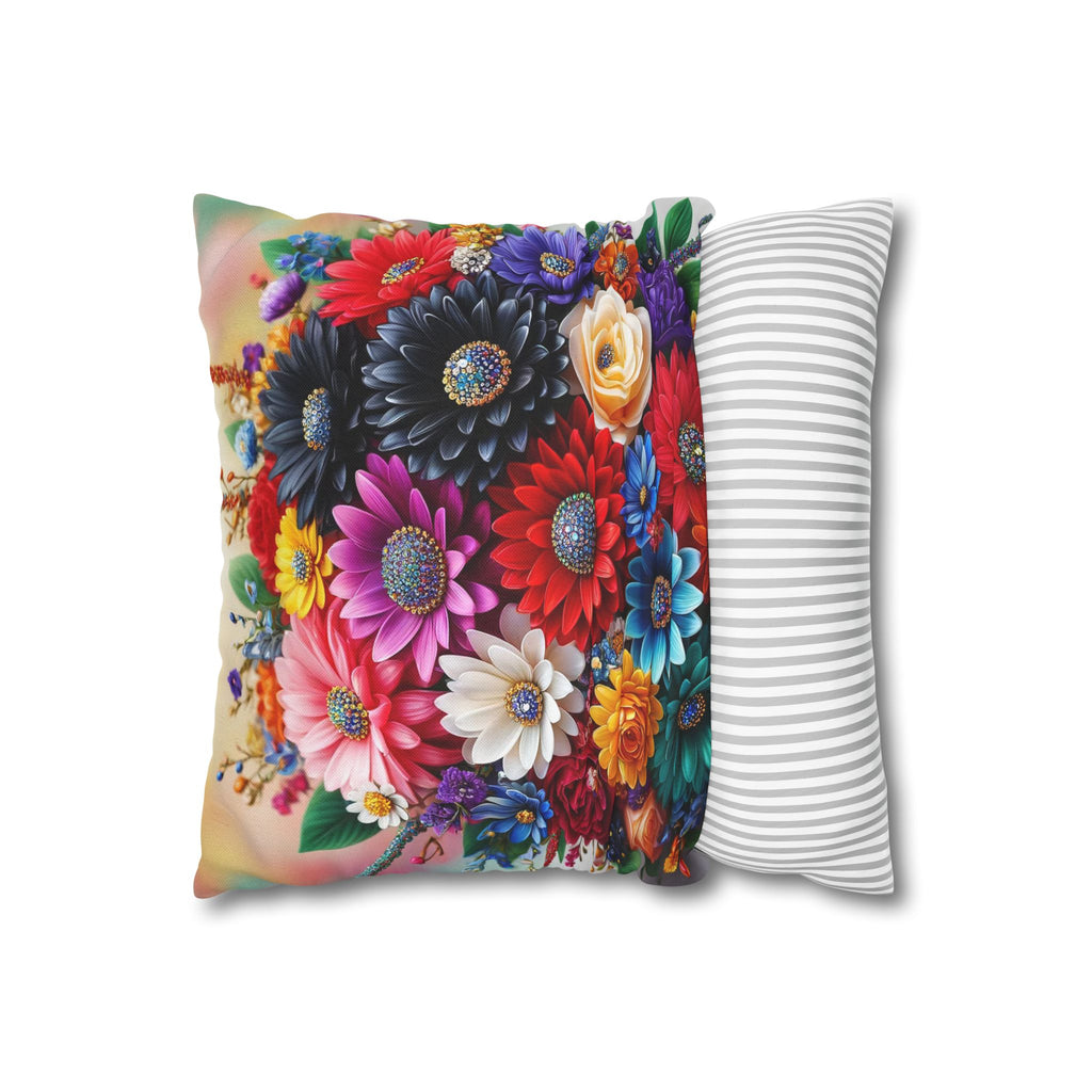Colourful Bouquet (with diamonds) - Polyester Square Pillowcase