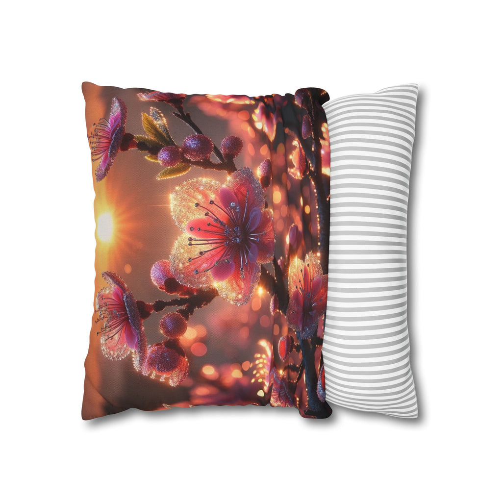 Pink flowers in sunset - Polyester Square Pillowcase
