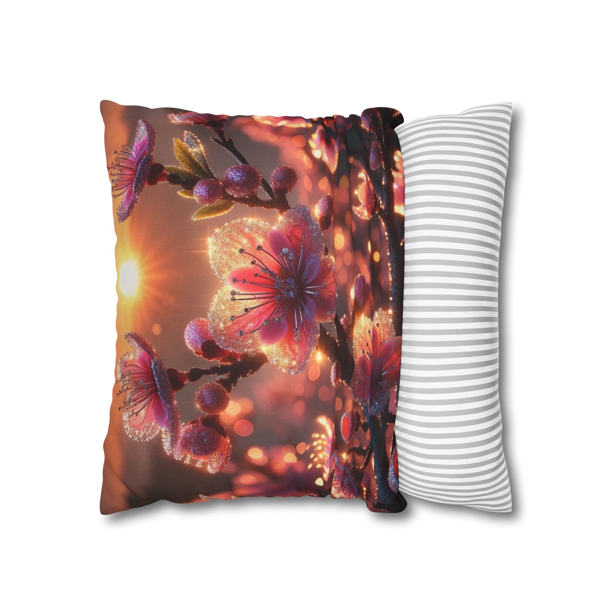 Pink flowers in sunset - Polyester Square Pillowcase