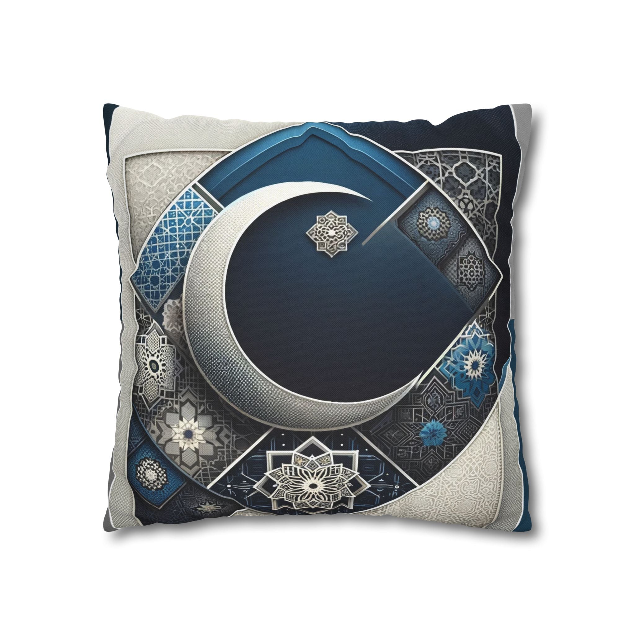 Islamic Art, Silver-blue - Polyester Square Pillowcase