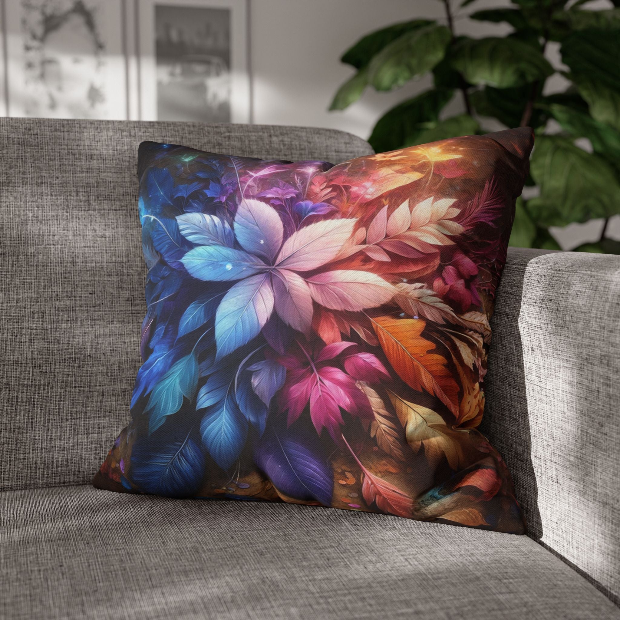 Pastel coloured magical Leaves - Polyester Square Pillowcase