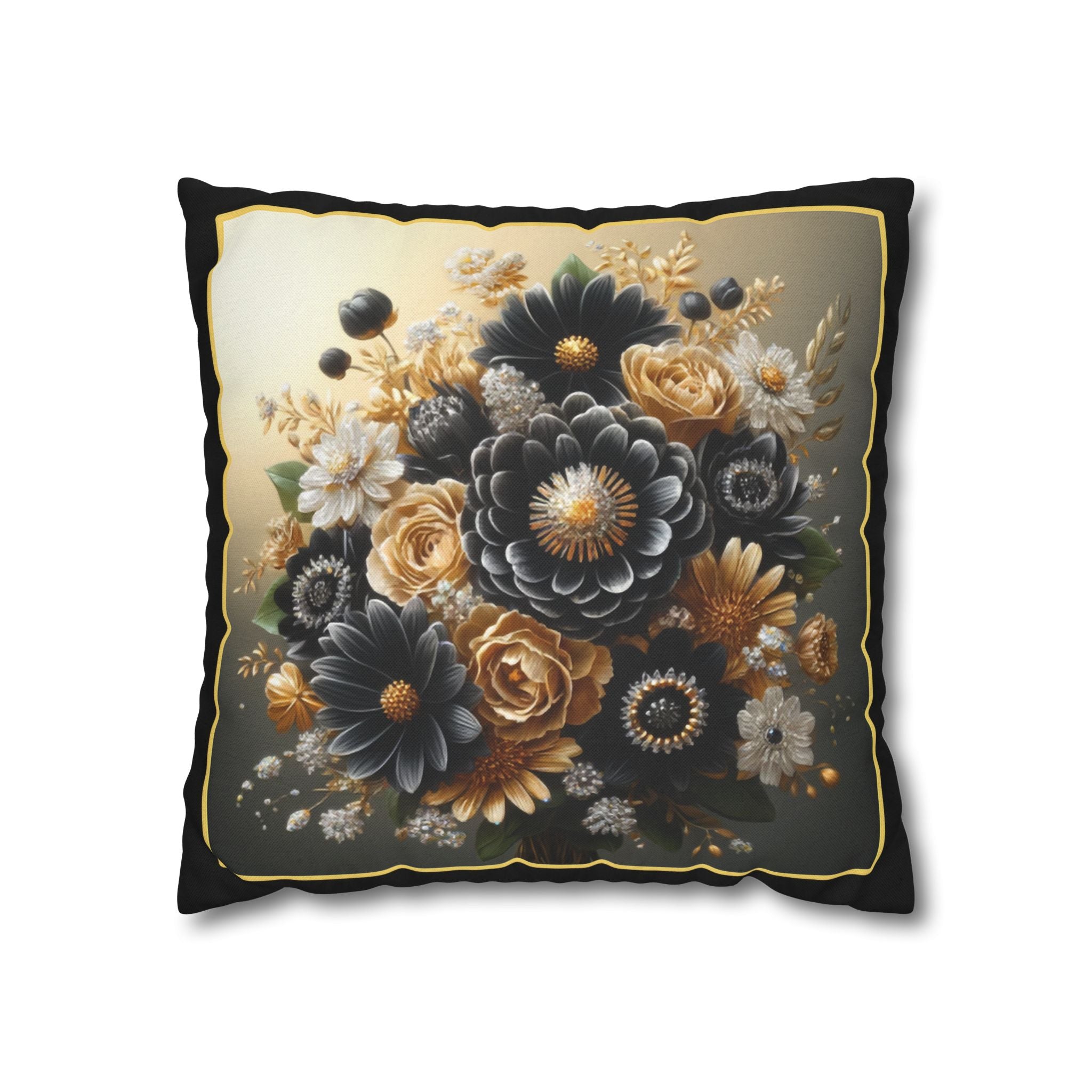 Black and Golden Bouquet (1) - Polyester Square Pillowcase