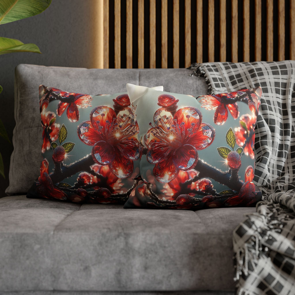 Red diamond flowers (at sunrise) - Suede Square Pillowcase