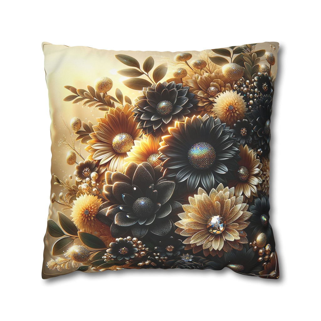 Black and golden Bouquet (with golden background) - Suede Square Pillowcase