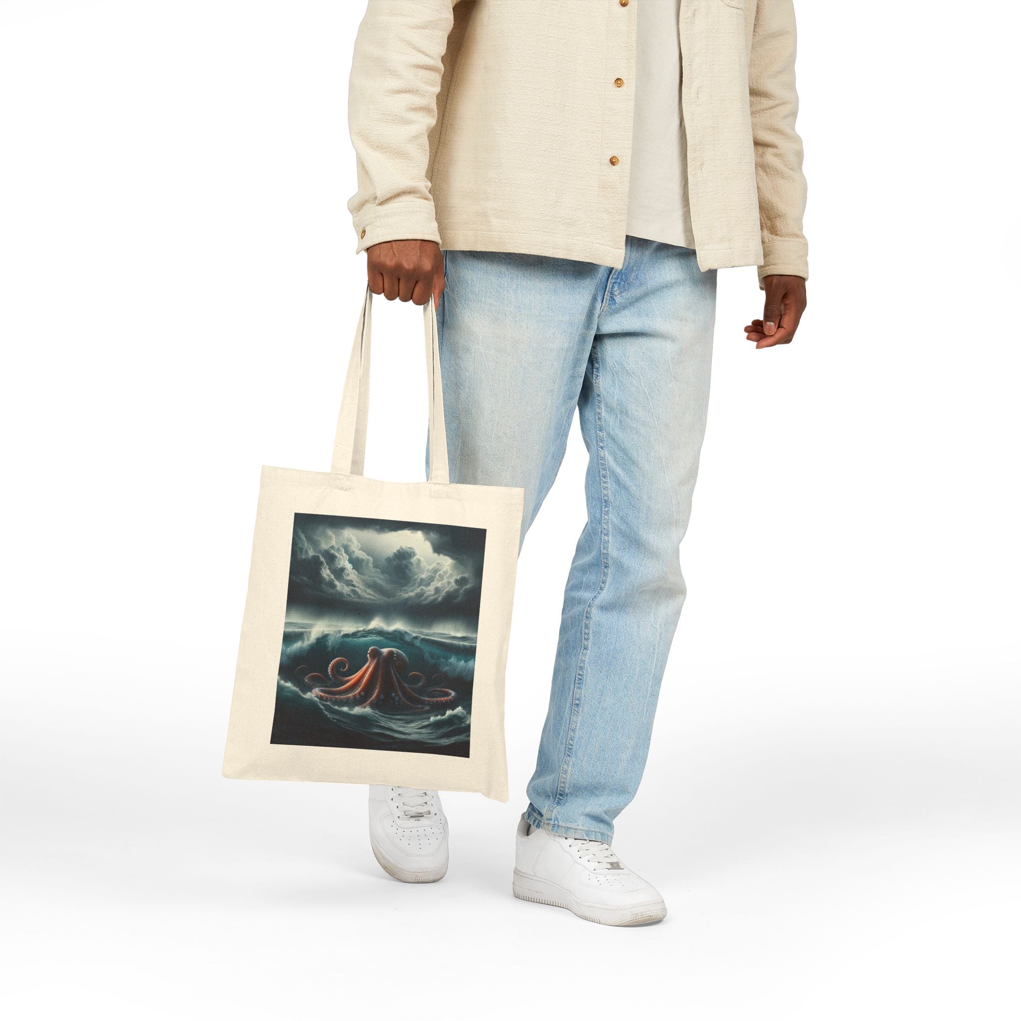 Ocean-Themed Cotton Canvas Tote Bag