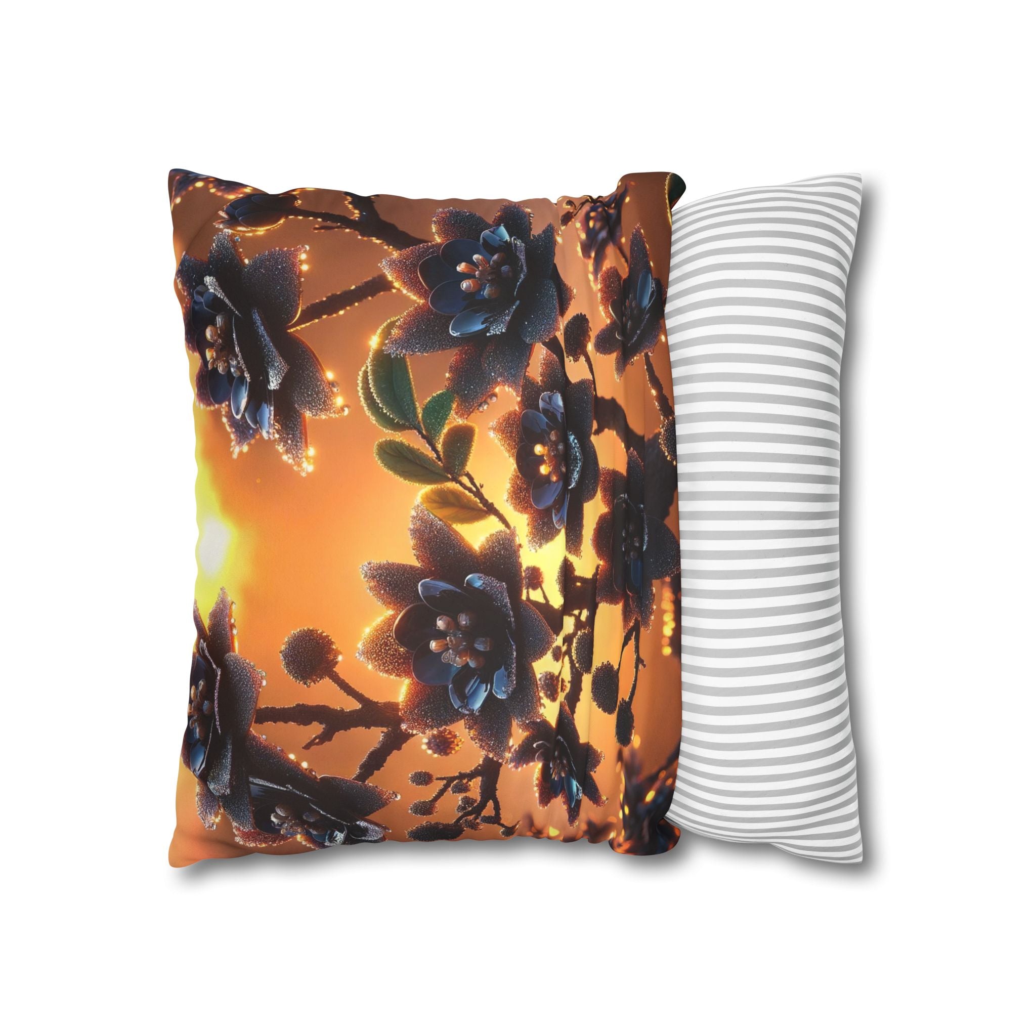 Black flowers in sunset- Suede Square Pillowcase