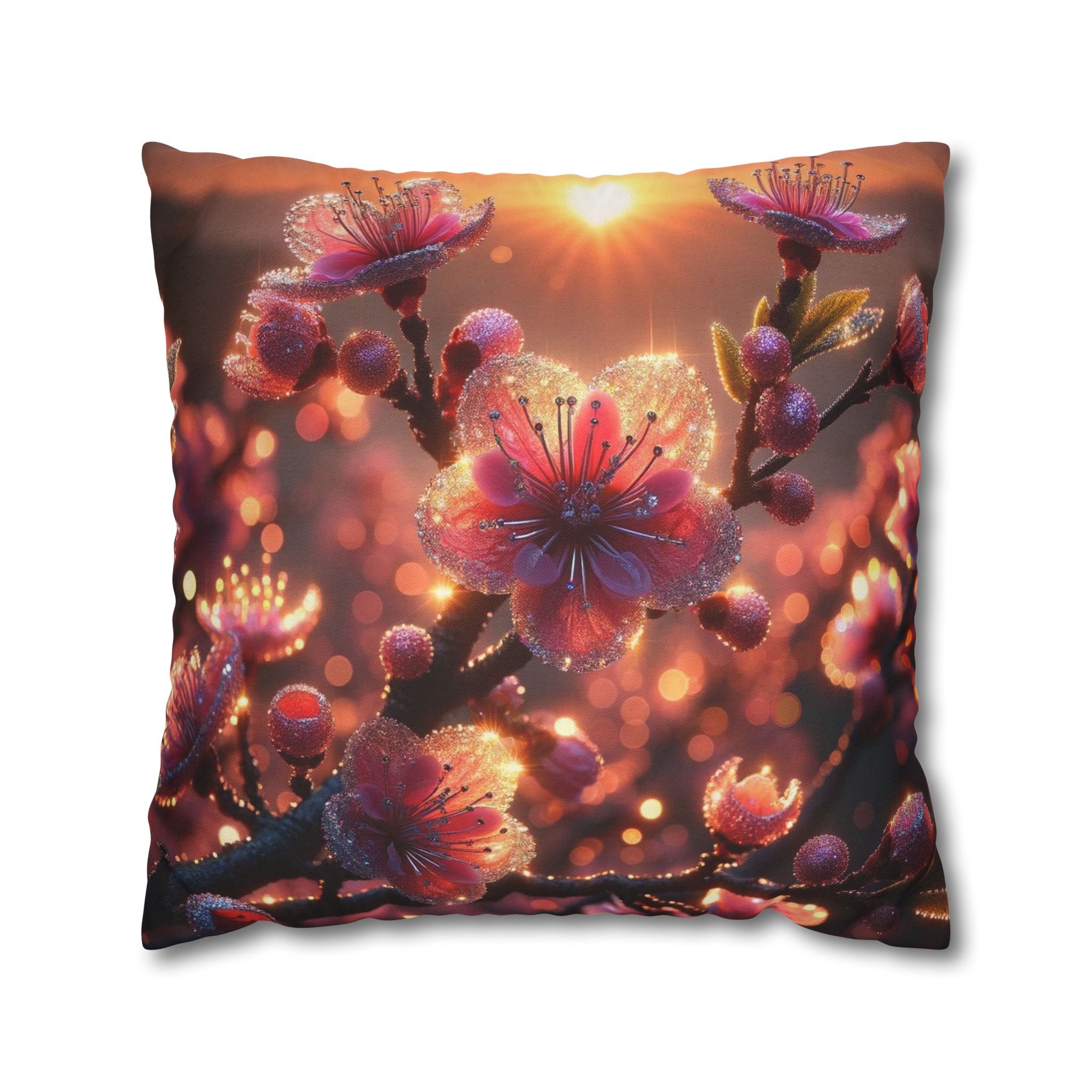 Pink flowers in sunset - Polyester Square Pillowcase