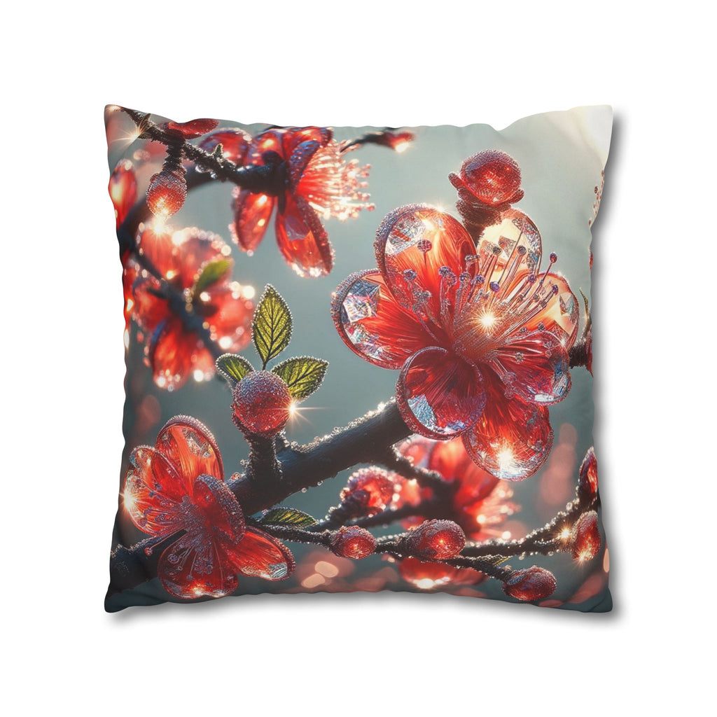 Red diamond flowers (at sunrise) - Suede Square Pillowcase