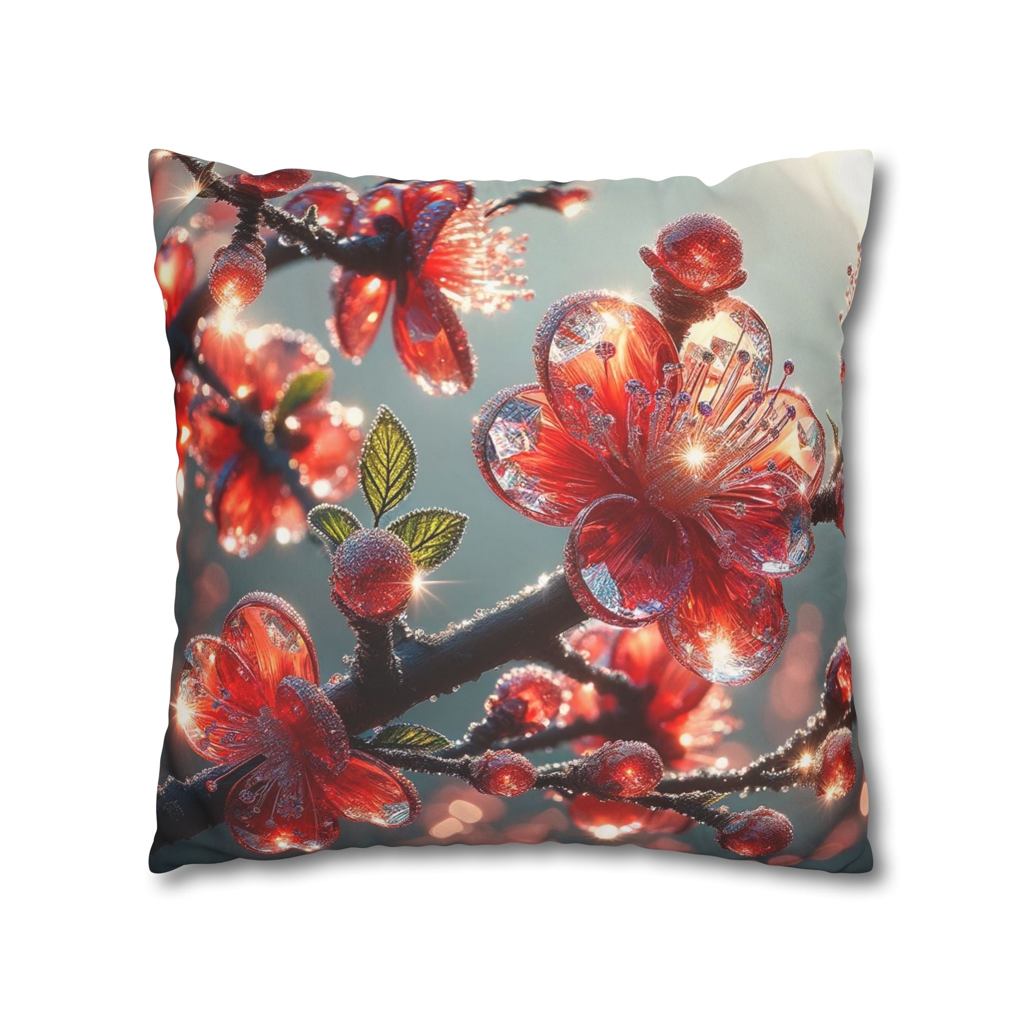 Red diamond flowers (at sunrise) - Suede Square Pillowcase