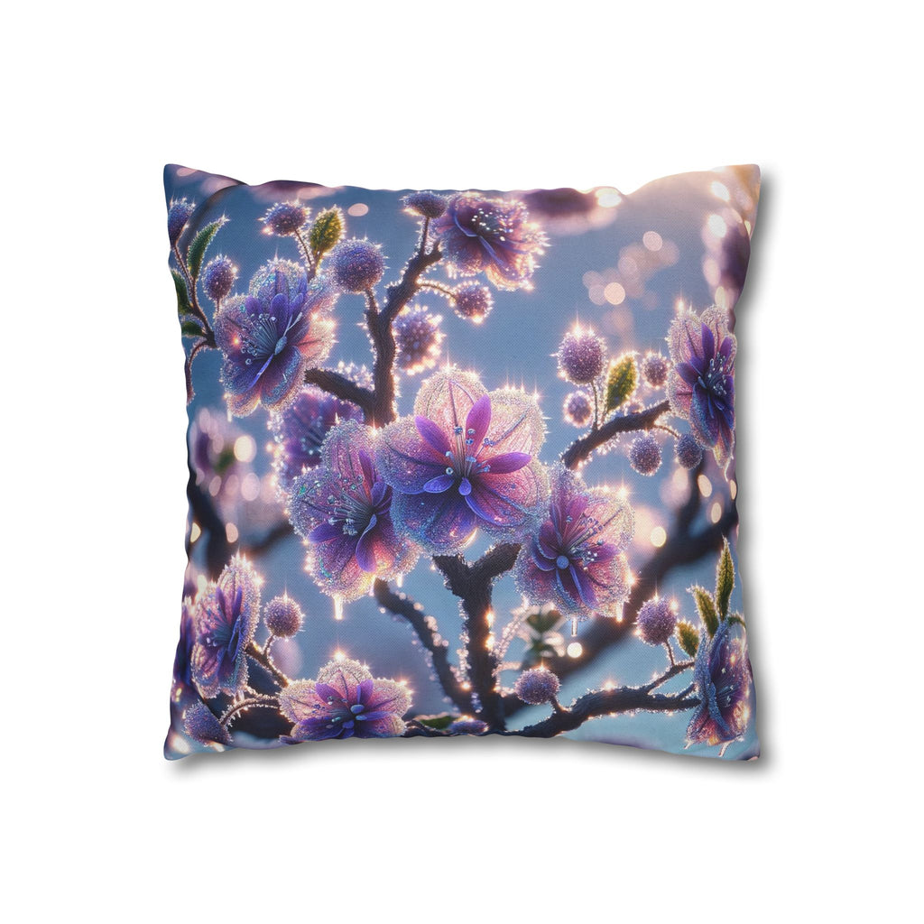 Lavender coloured flowers with sky blue background -  Polyester Square Pillowcase