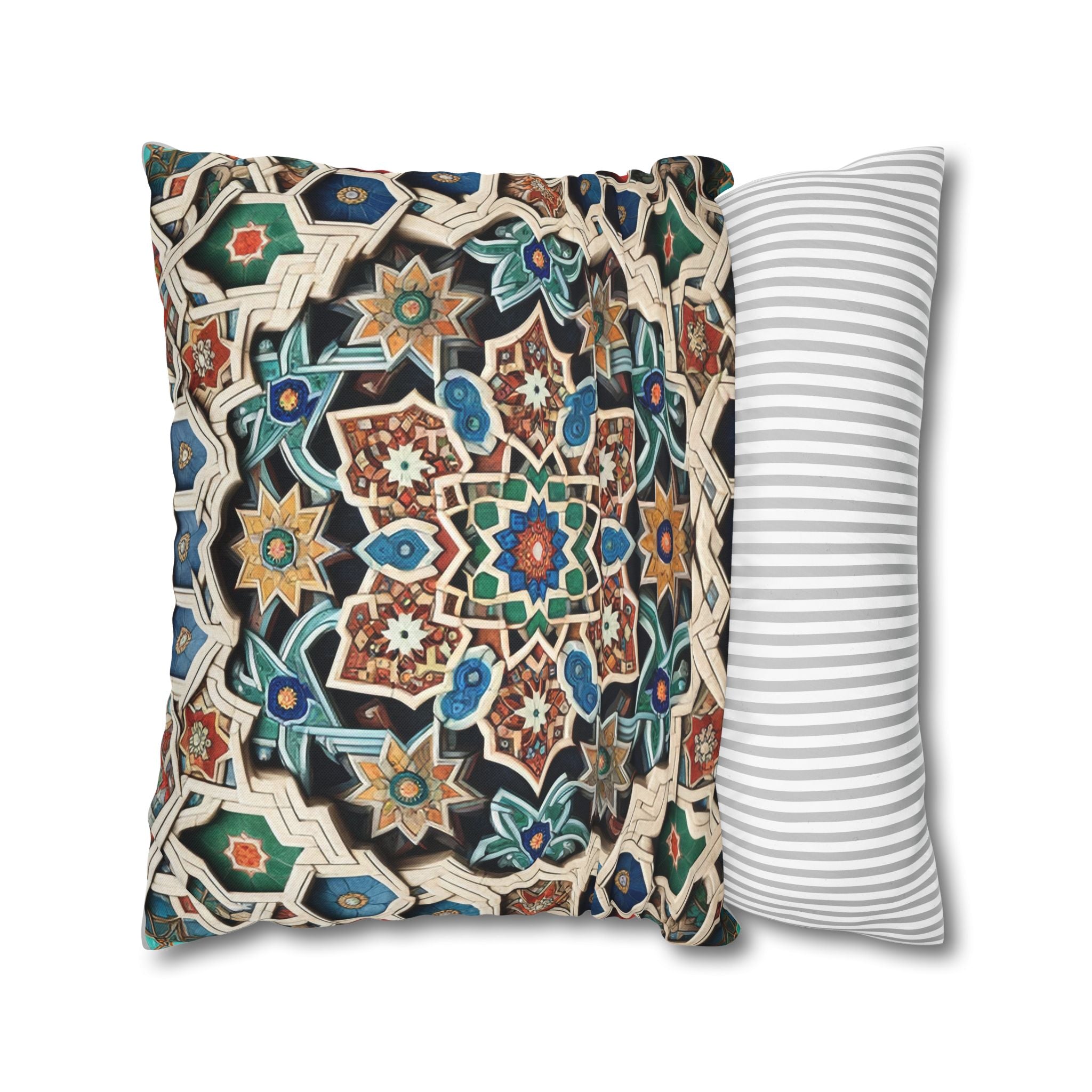 Persian Art , orange-blue - Polyester Square Pillowcase
