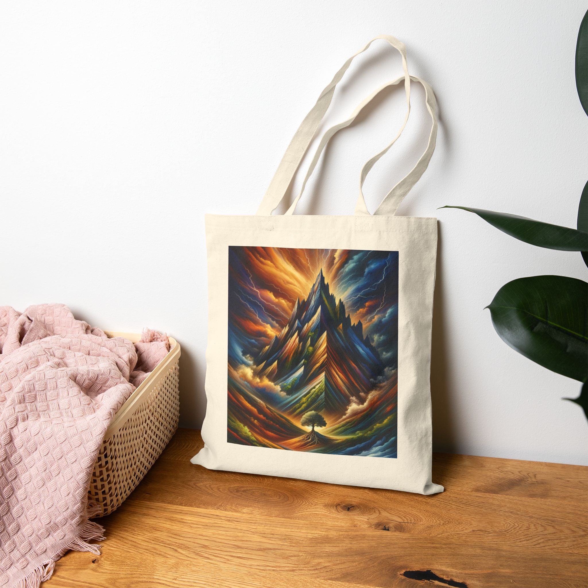 Vibrant Mountain Art Tote Bag, Eco-Friendly Canvas Bag, Reusable Shopping Tote, Gift for Nature Lovers, Art Lovers' Tote