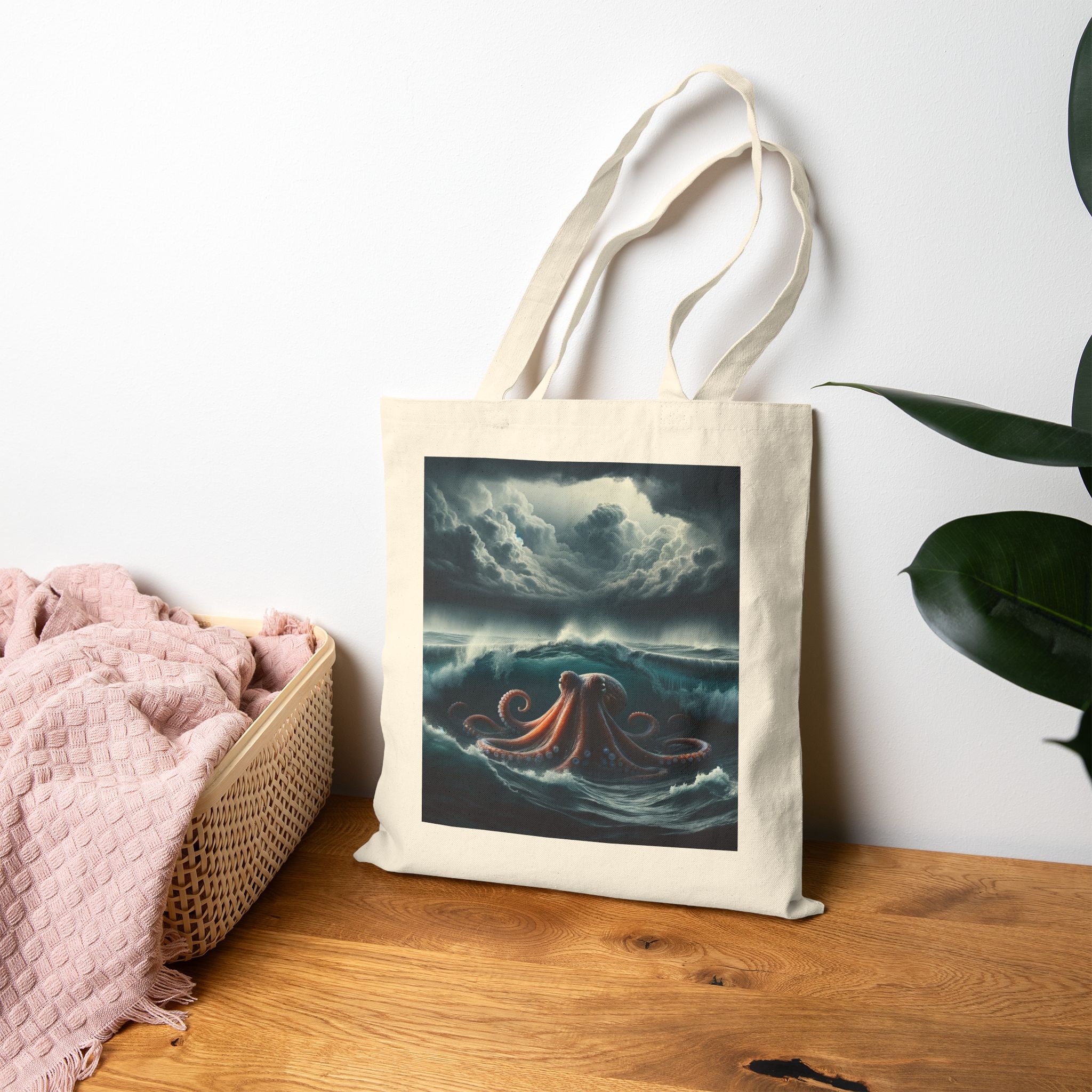 Ocean-Themed Cotton Canvas Tote Bag