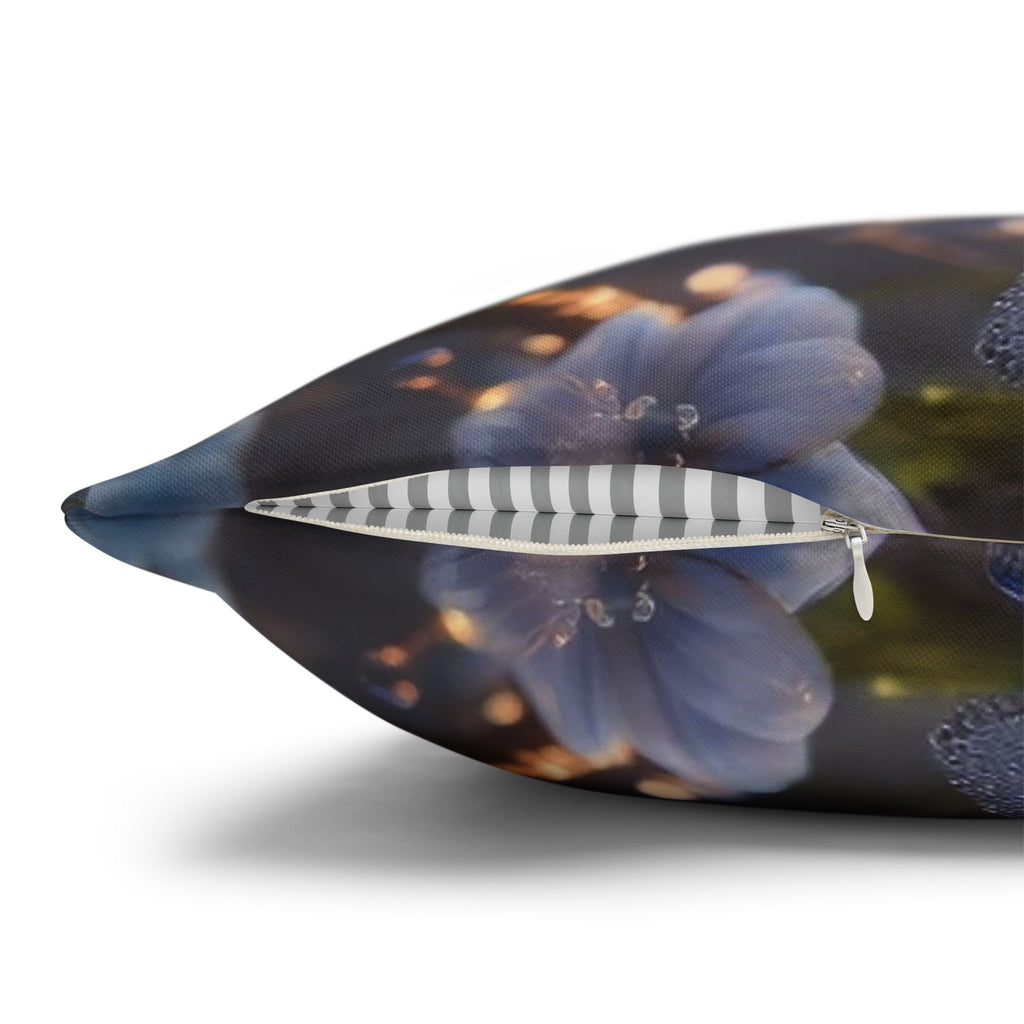 Blue, diamond flowers (4) - Polyester Square Pillowcase