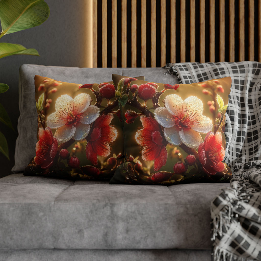 Bright red and white flowers - Suede Square Pillowcase