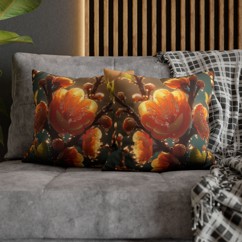 Orange coloured flowers  - Suede Square Pillowcase