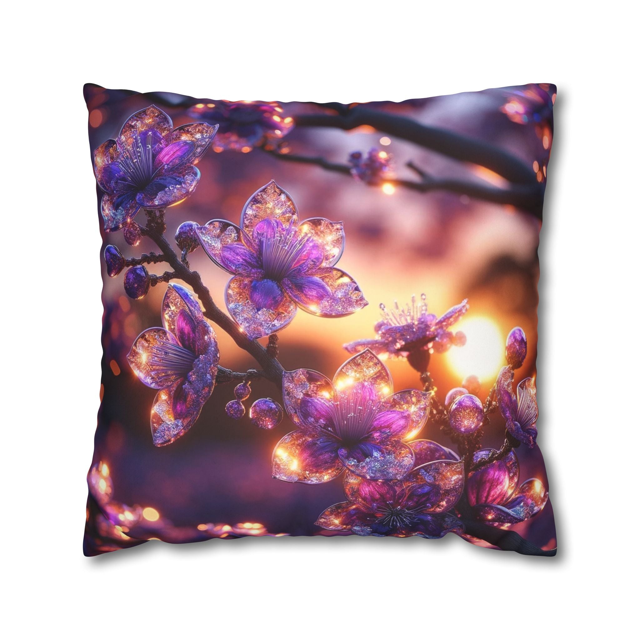 Purple crystal flowers - Suede Square Pillowcase