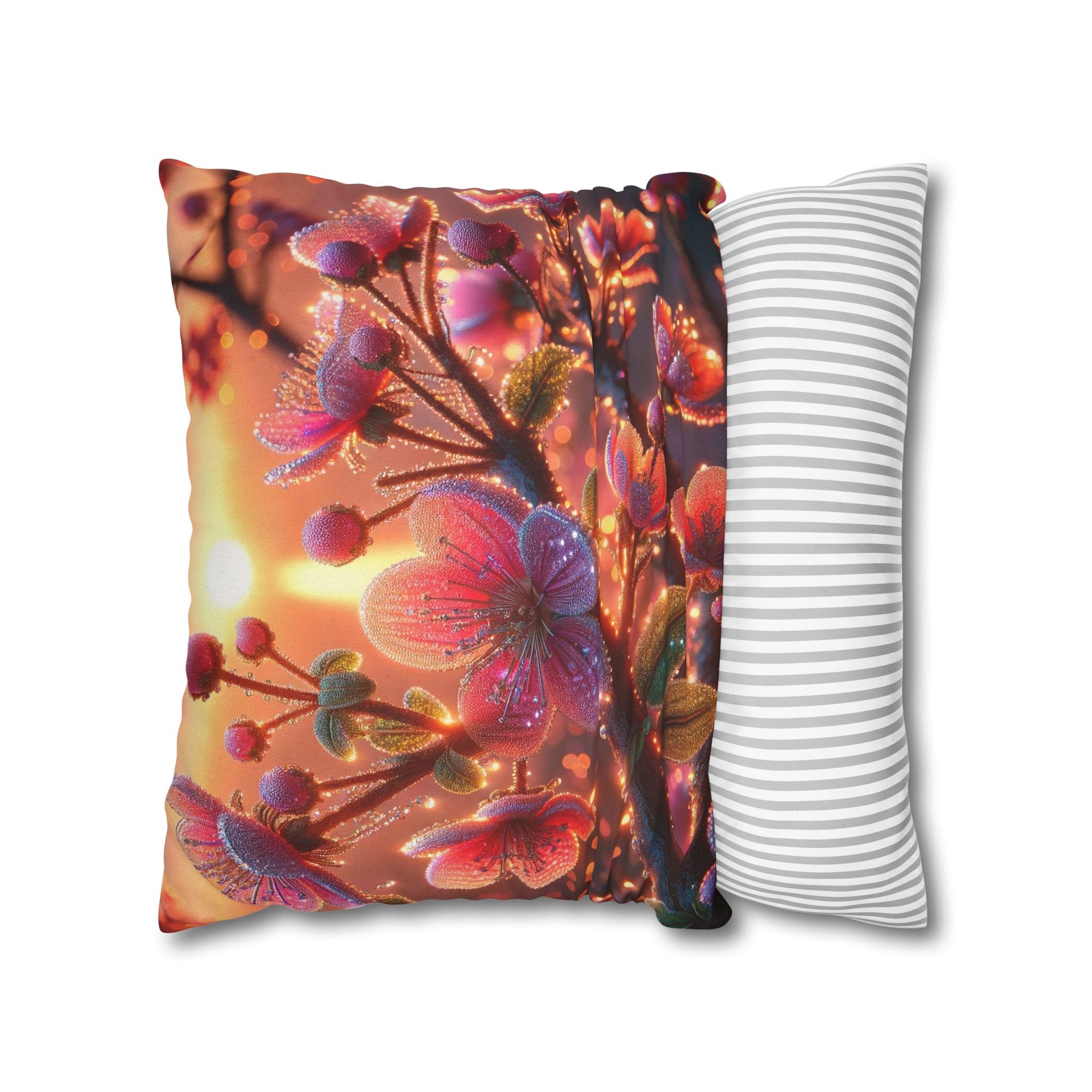 Multiple sized Pink flowers - Polyester Square Pillowcase