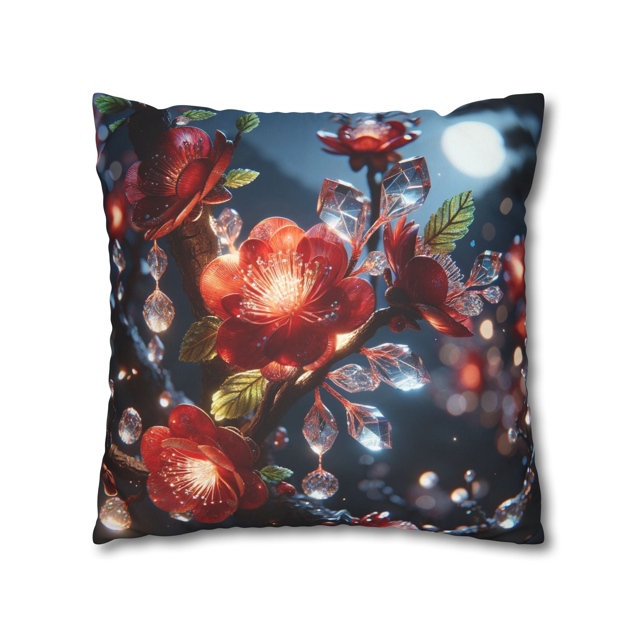 Red diamond flowers (in moonlight) - Suede Square Pillowcase