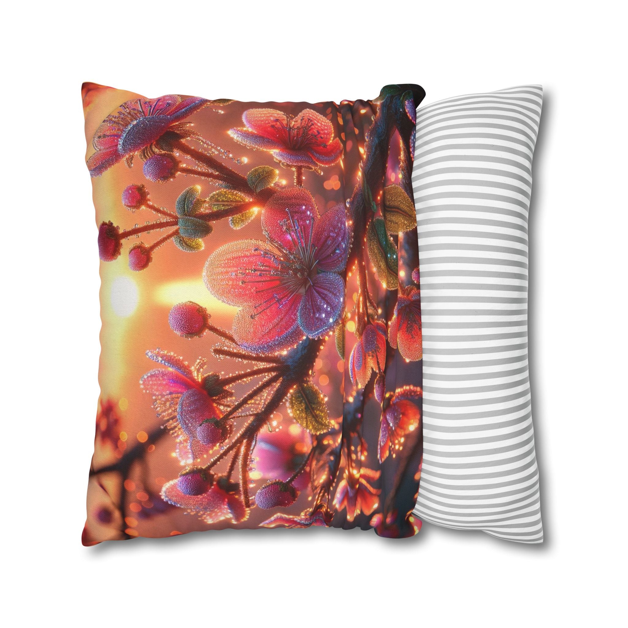 Multiple sized Pink flowers - Polyester Square Pillowcase