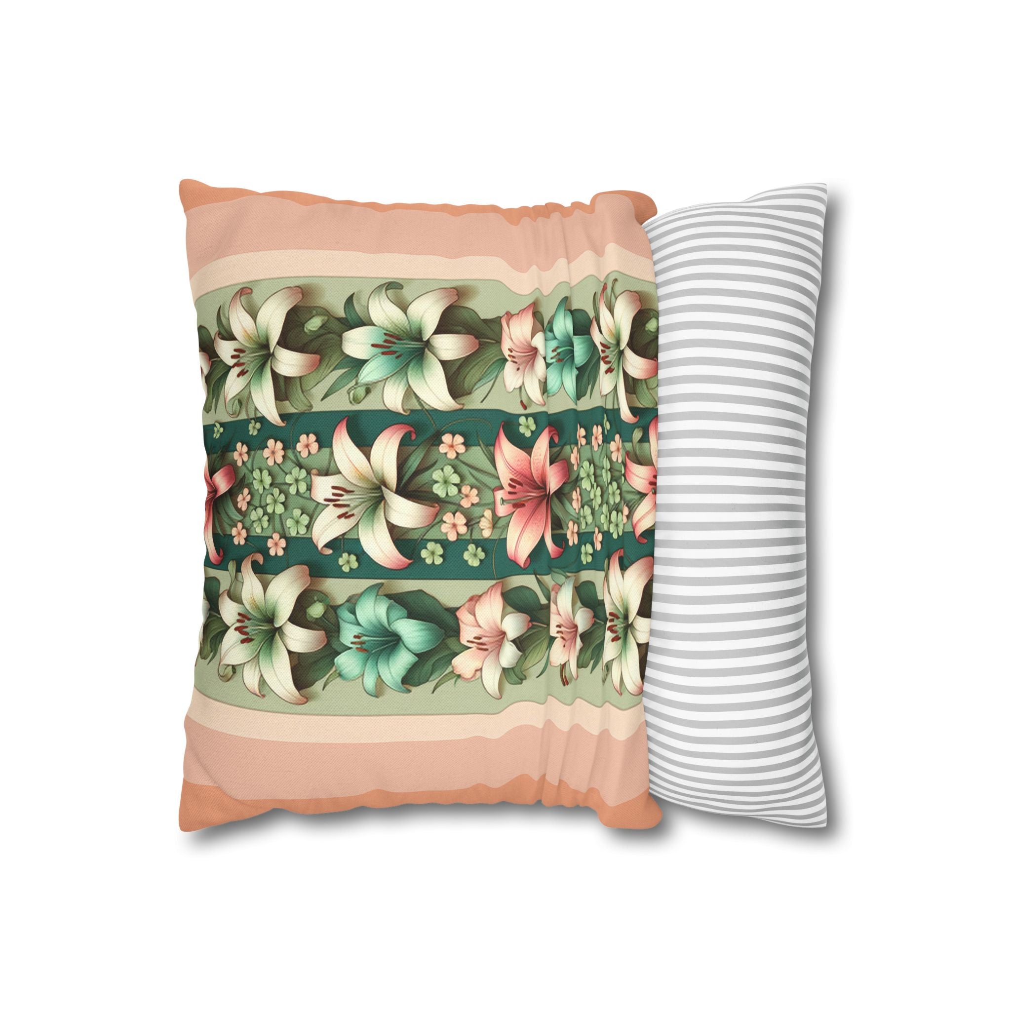 Lilies on peach background - Polyester Square Pillowcase