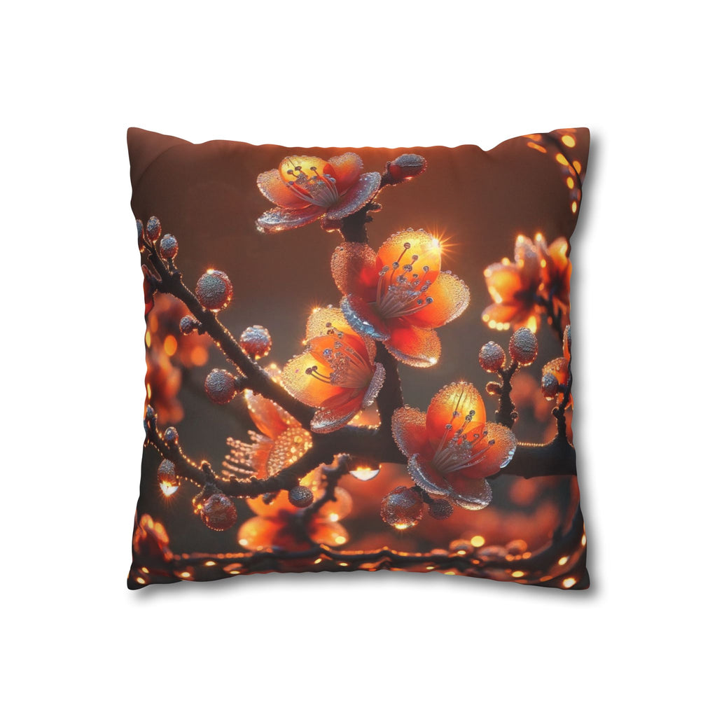 Orange-red flowers - Suede Square Pillowcase