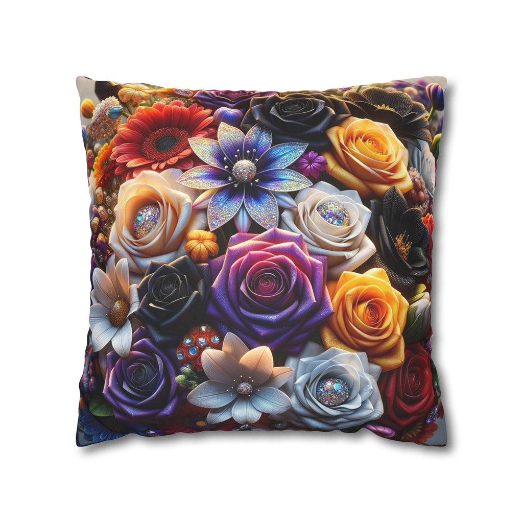 Colourful Bouquet of big flowers- Suede Square Pillowcase