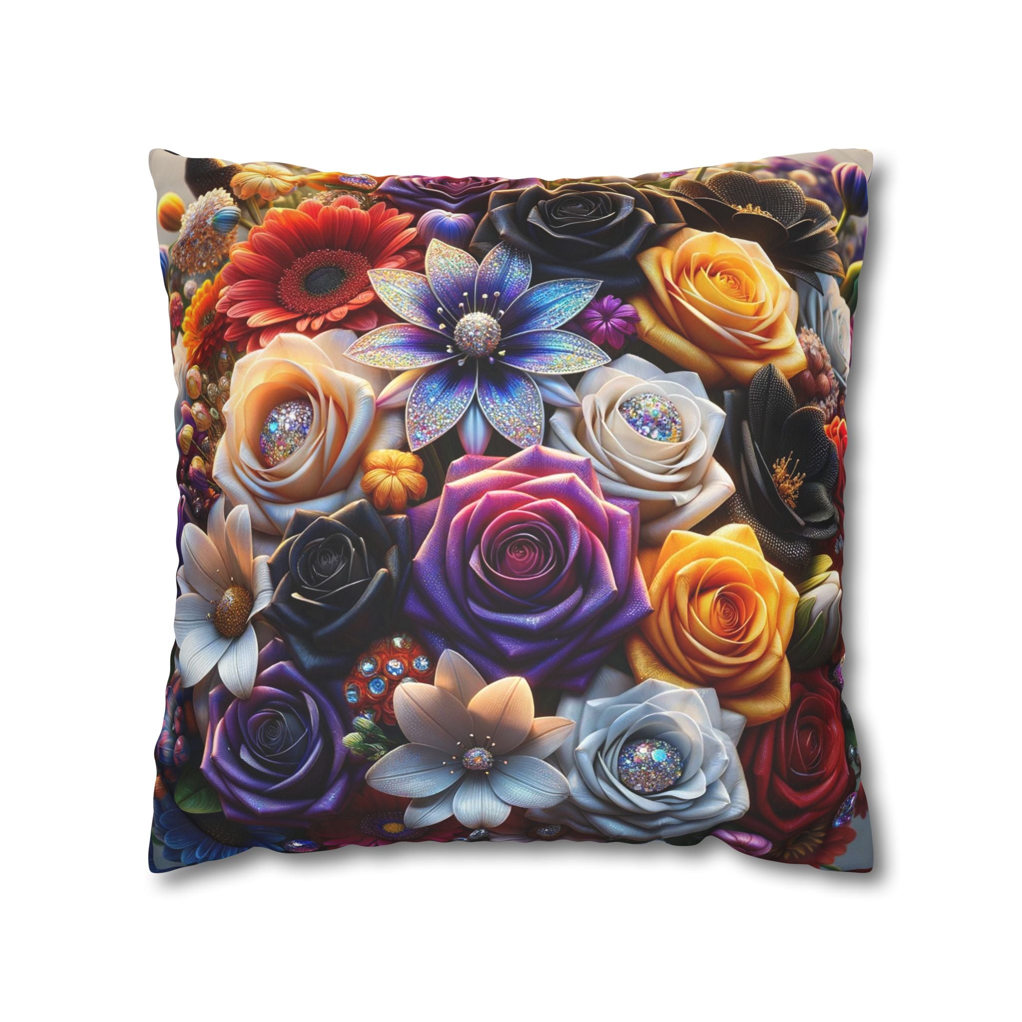 Colourful Bouquet of big flowers- Suede Square Pillowcase