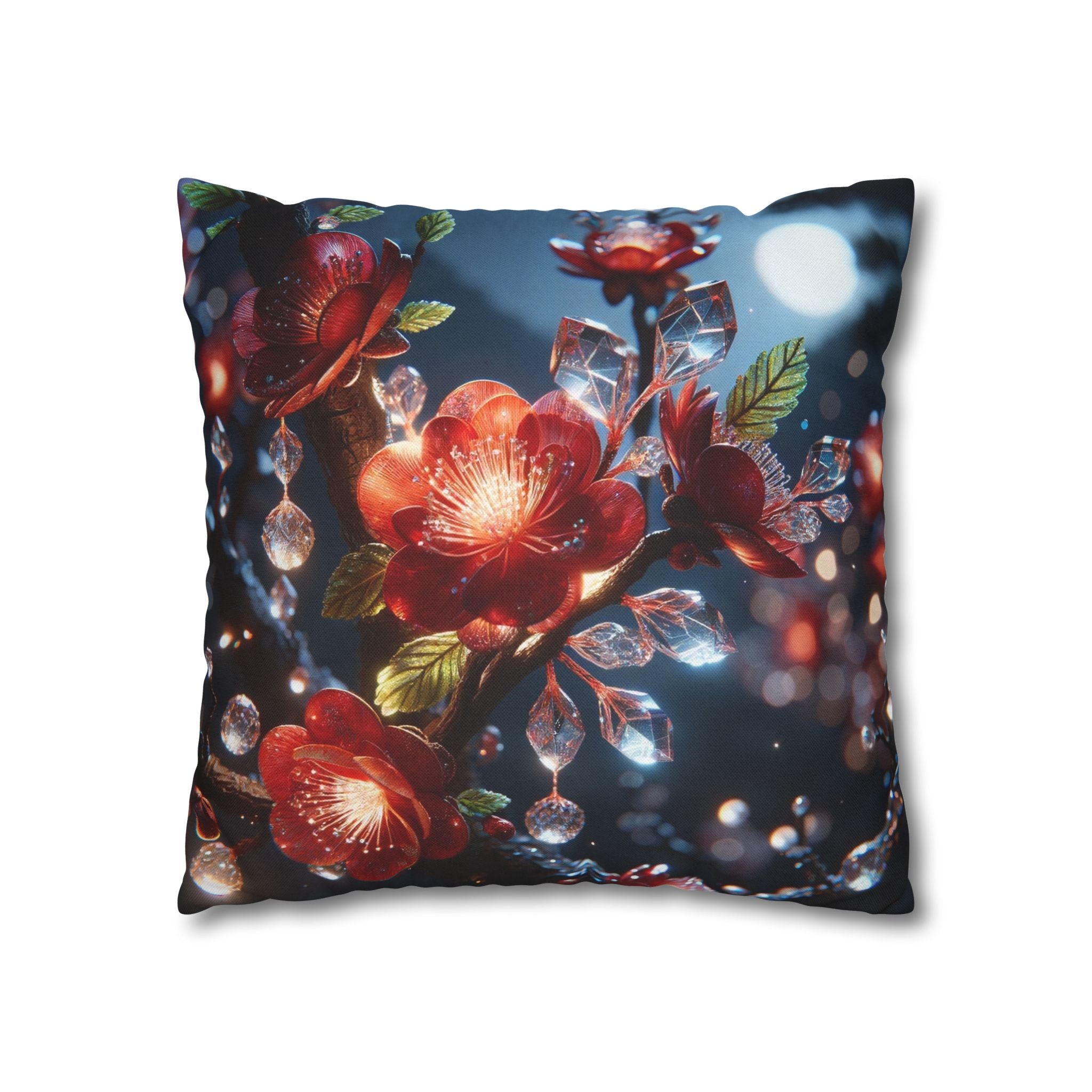 Red flowers in the night - Polyester Square Pillowcase