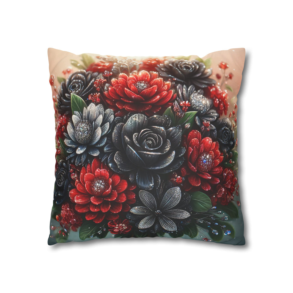 Bouquet with Black and Red flowers - Suede Square Pillowcase