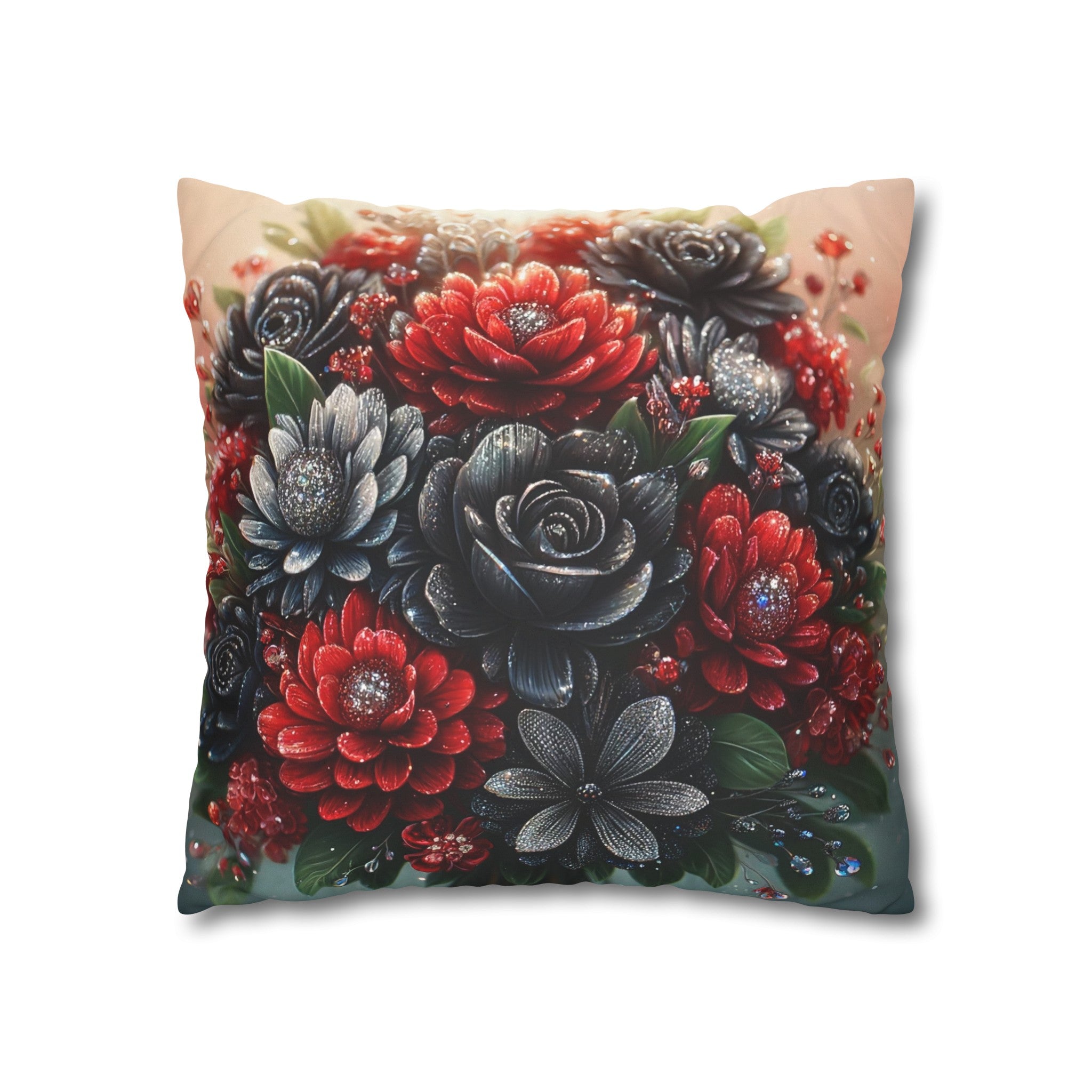 Bouquet with Black and Red flowers - Suede Square Pillowcase