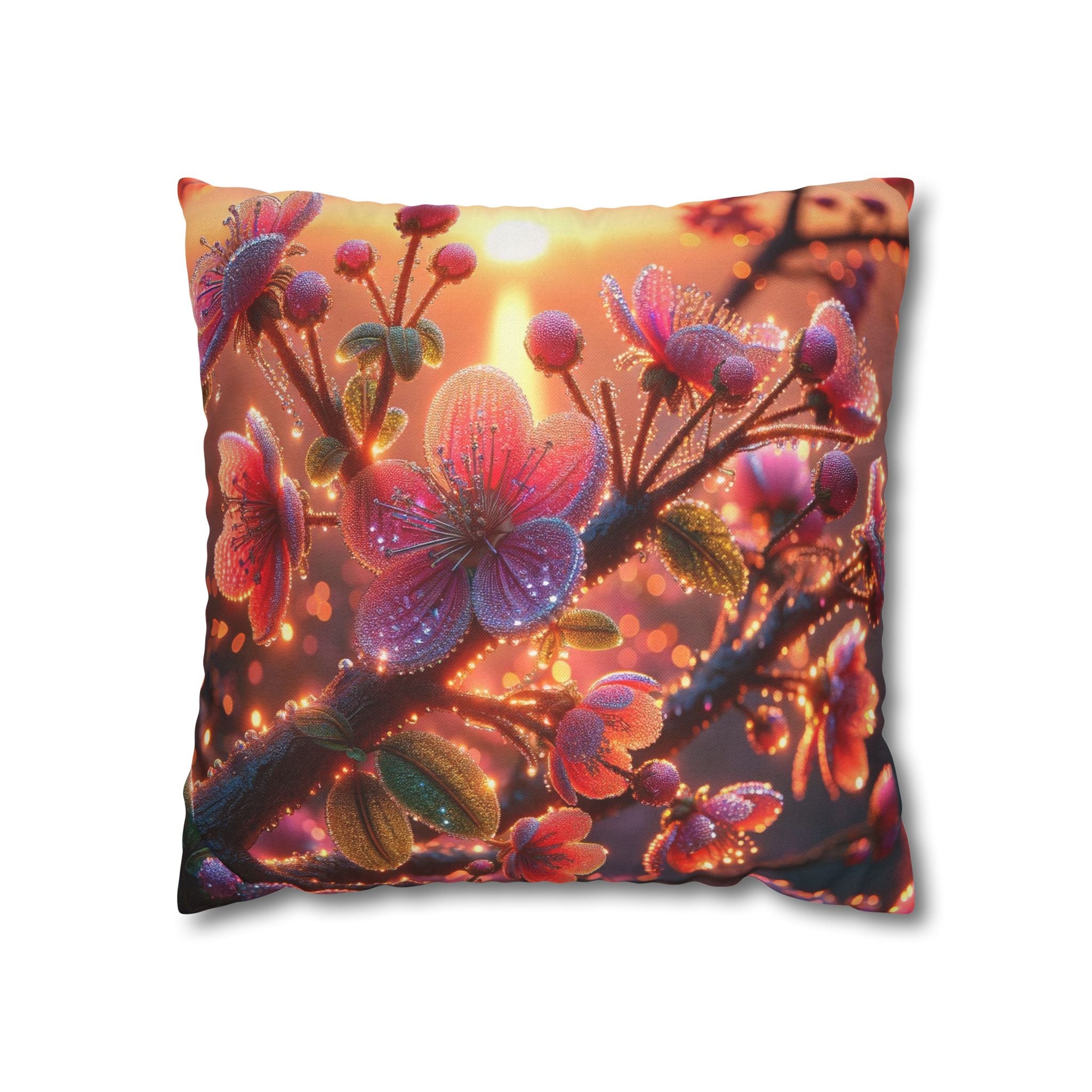 Multiple sized Pink flowers - Polyester Square Pillowcase