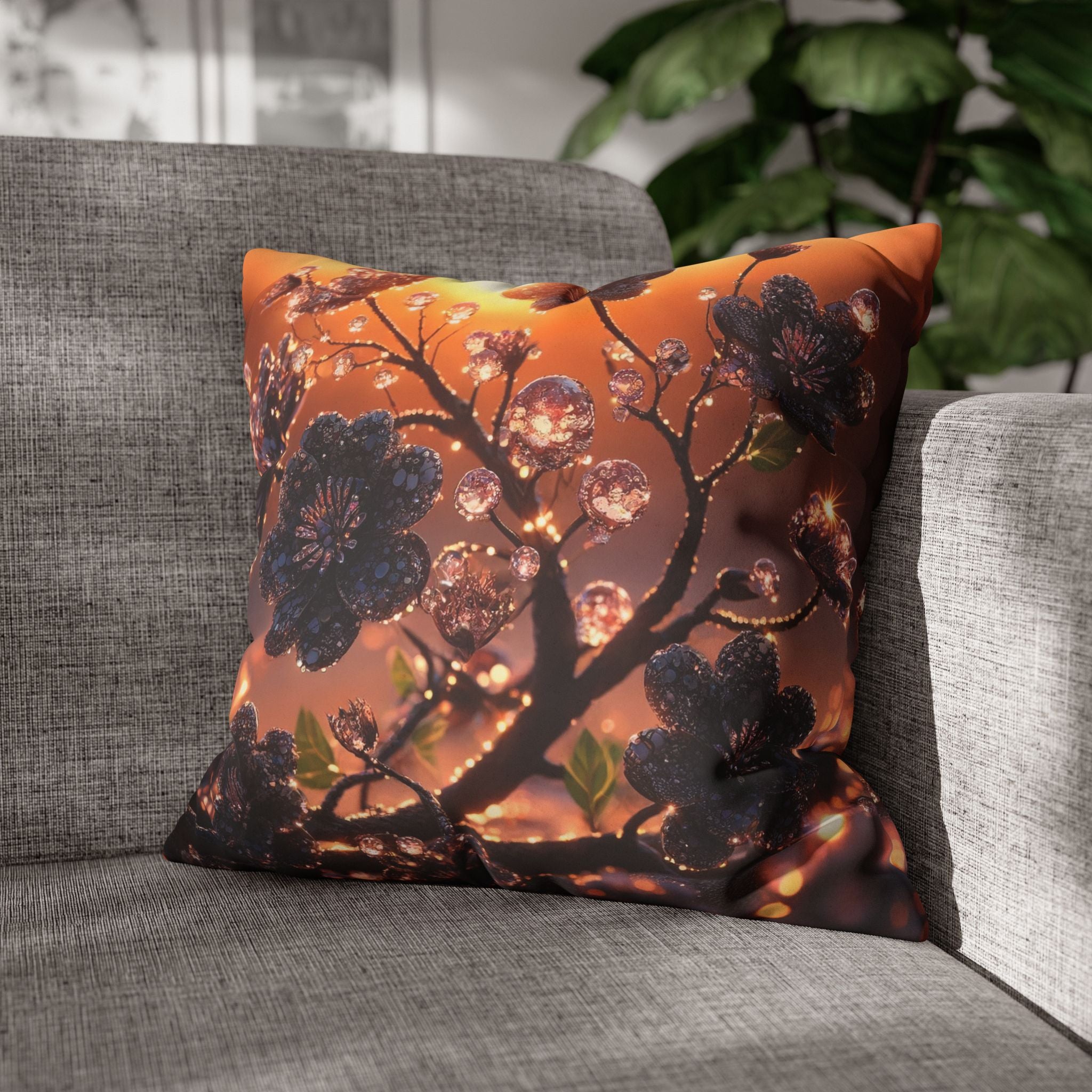 Black diamond flowers (in sunset) - Suede Square Pillowcase