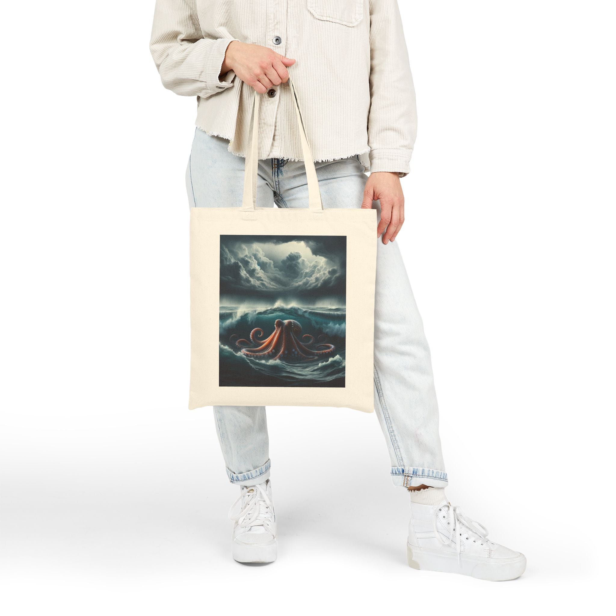 Ocean-Themed Cotton Canvas Tote Bag