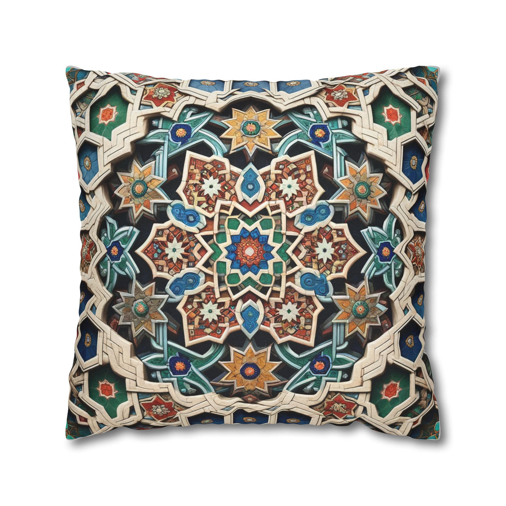 Persian Art , orange-blue - Polyester Square Pillowcase