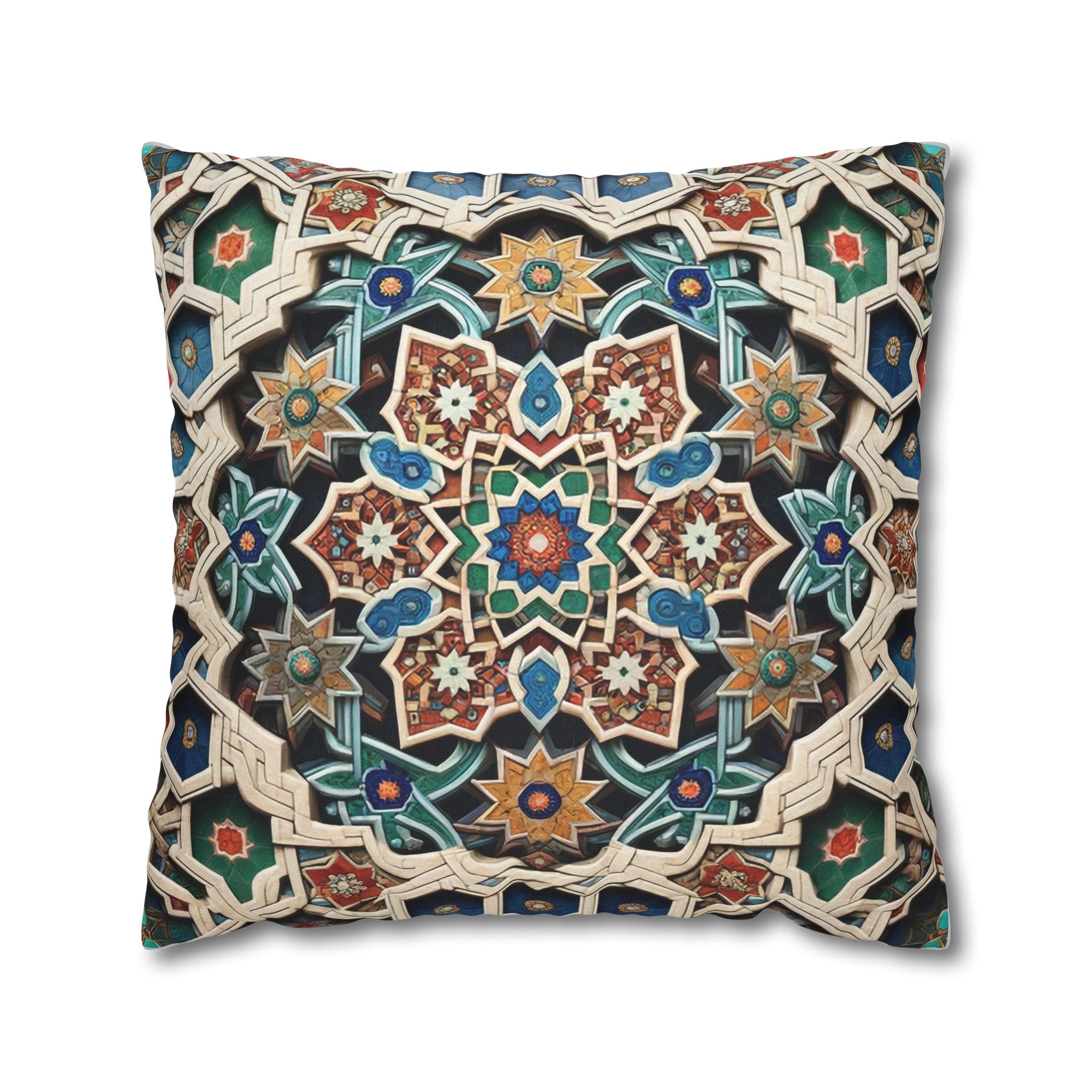 Persian Art , orange-blue - Polyester Square Pillowcase