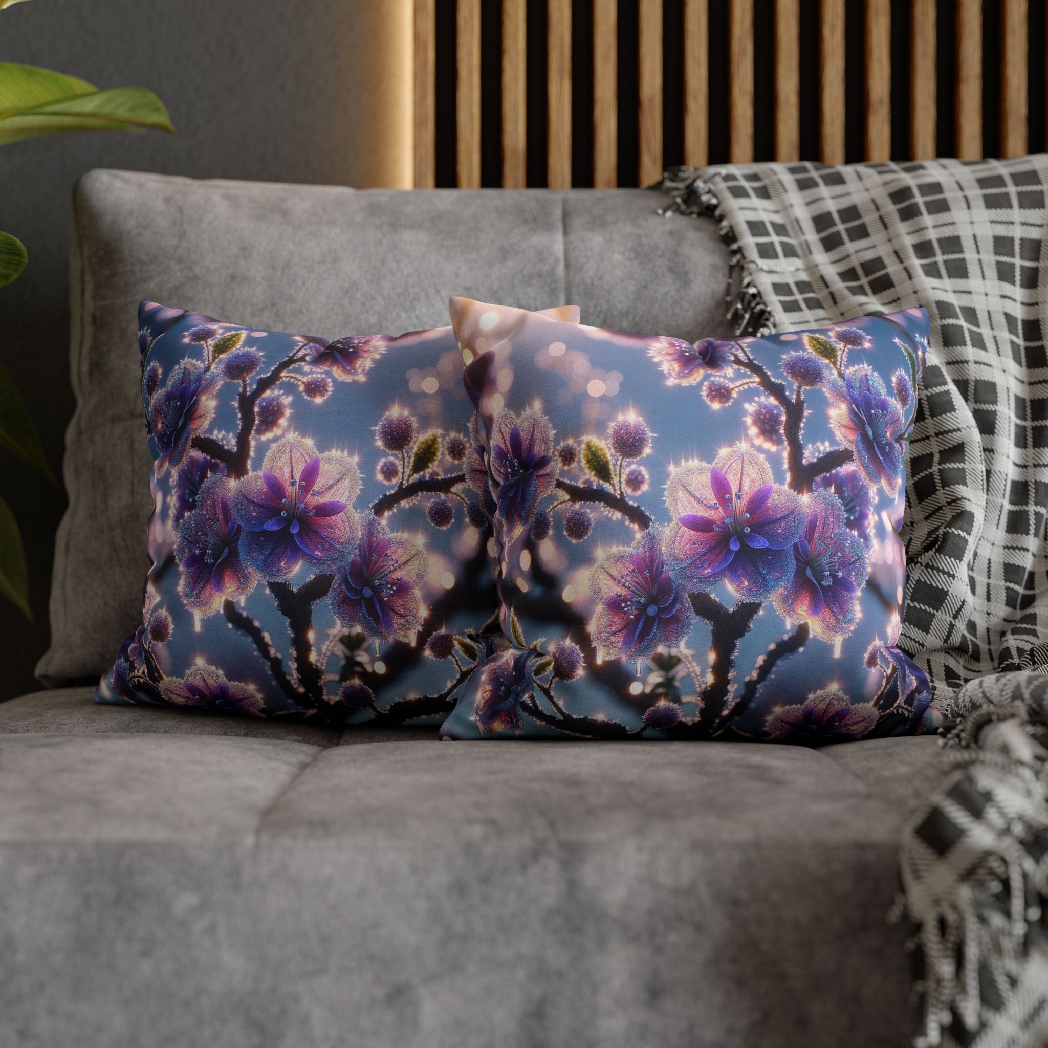Lavender coloured flowers with sky blue background -  Polyester Square Pillowcase