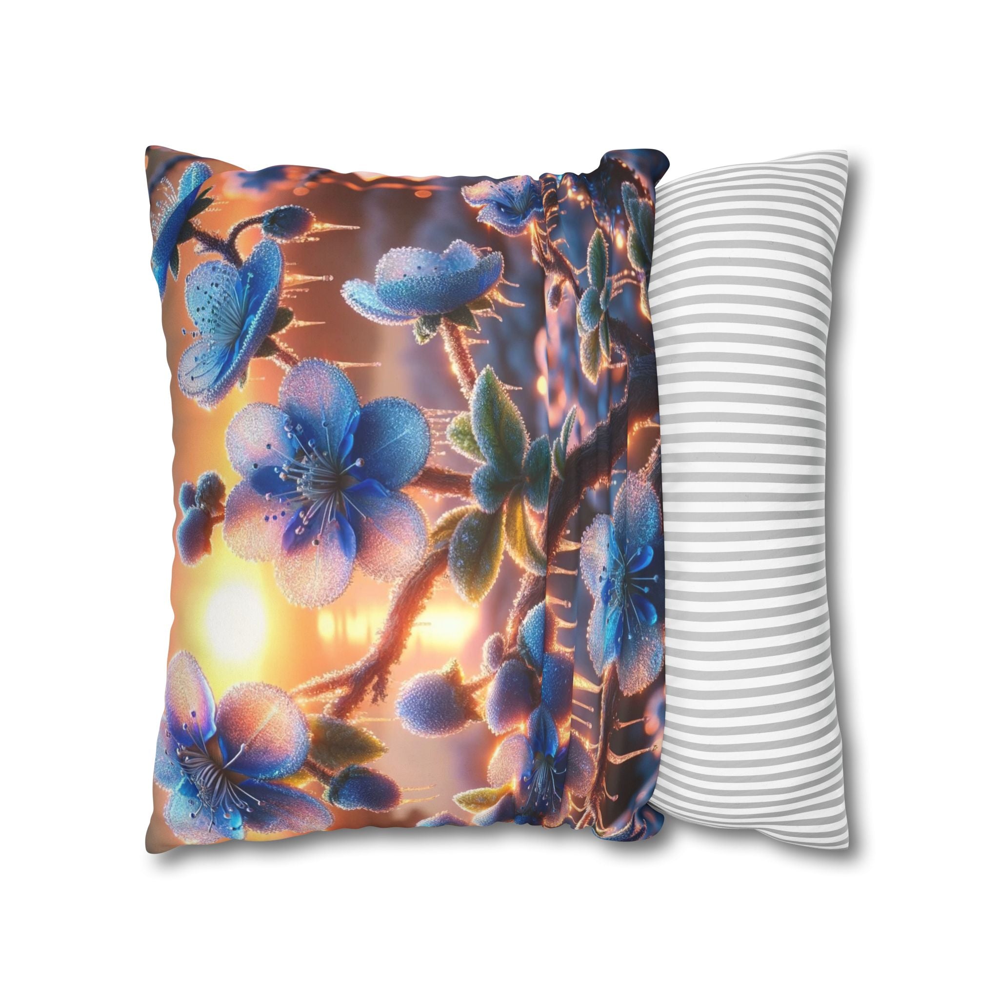 Blue, diamond flowers (in sun set) - Suede Square Pillowcase