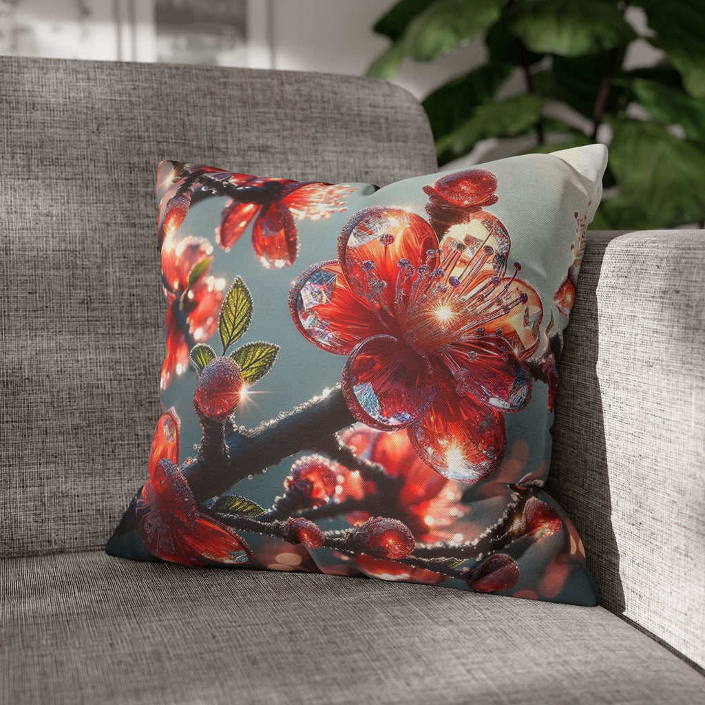 Diamond-red flowers - Polyester Square Pillowcase