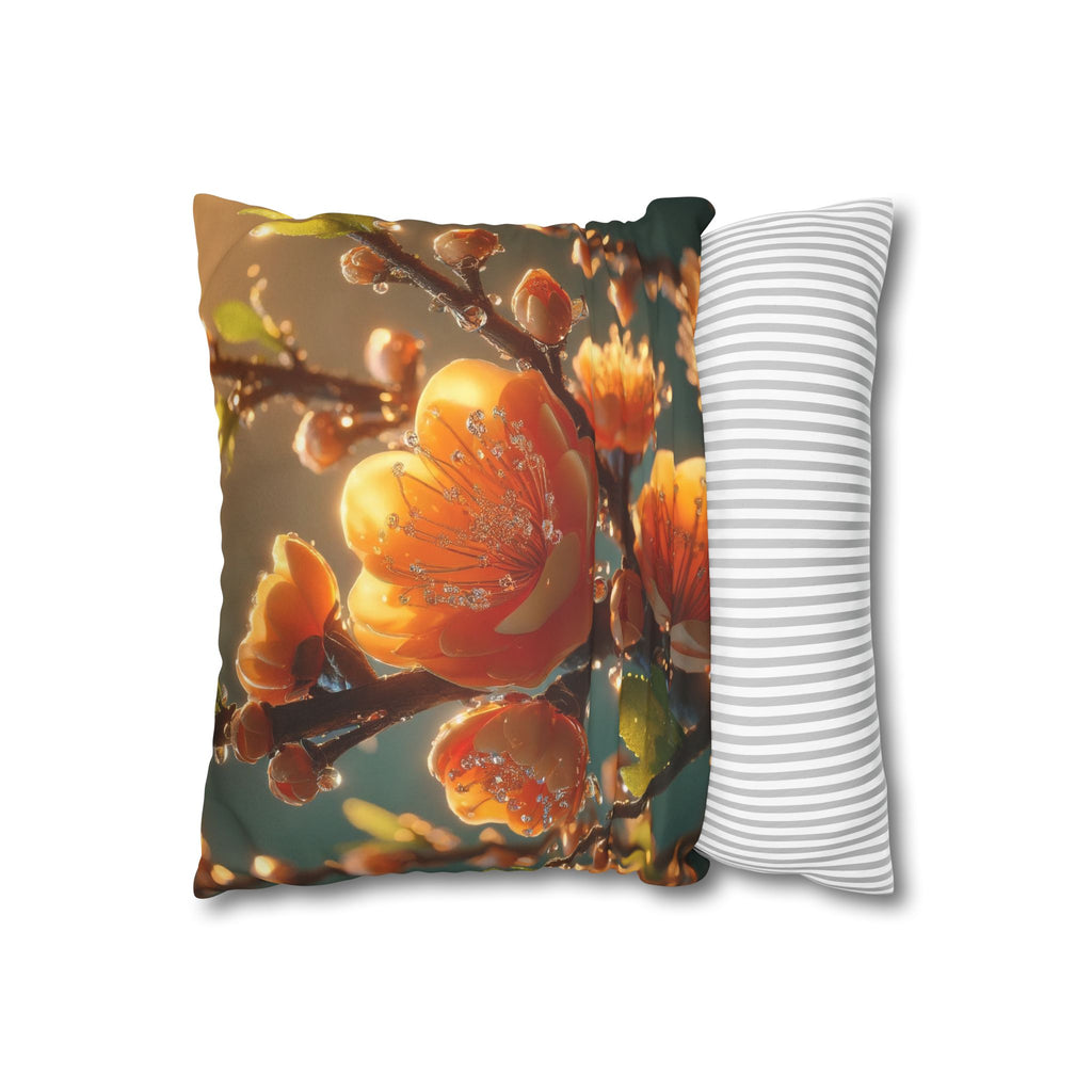 Orange coloured flowers  - Suede Square Pillowcase