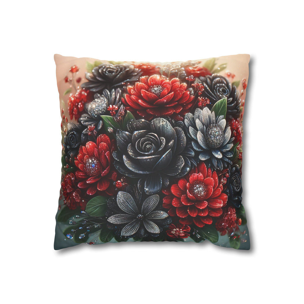 Bouquet with Black and Red flowers - Suede Square Pillowcase