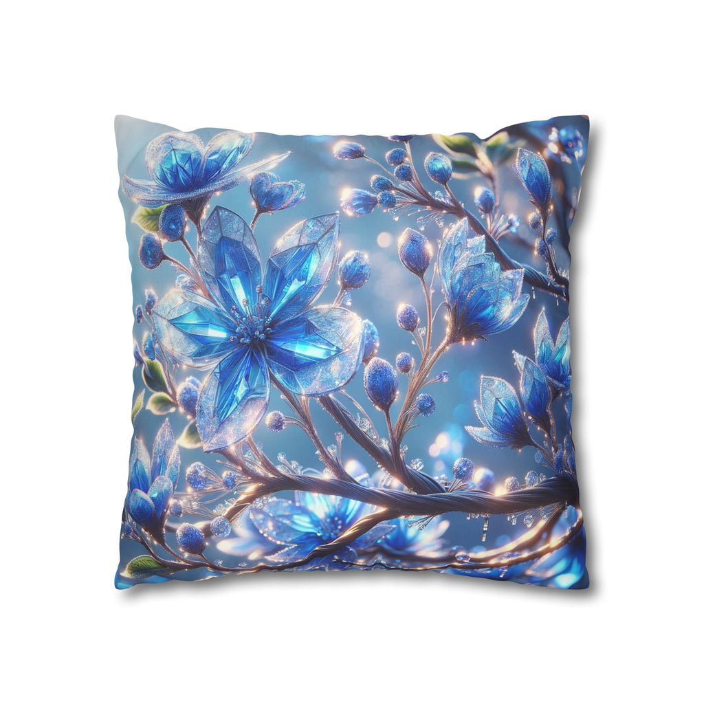Blue, diamond flowers (with blue background) - Suede Square Pillowcase