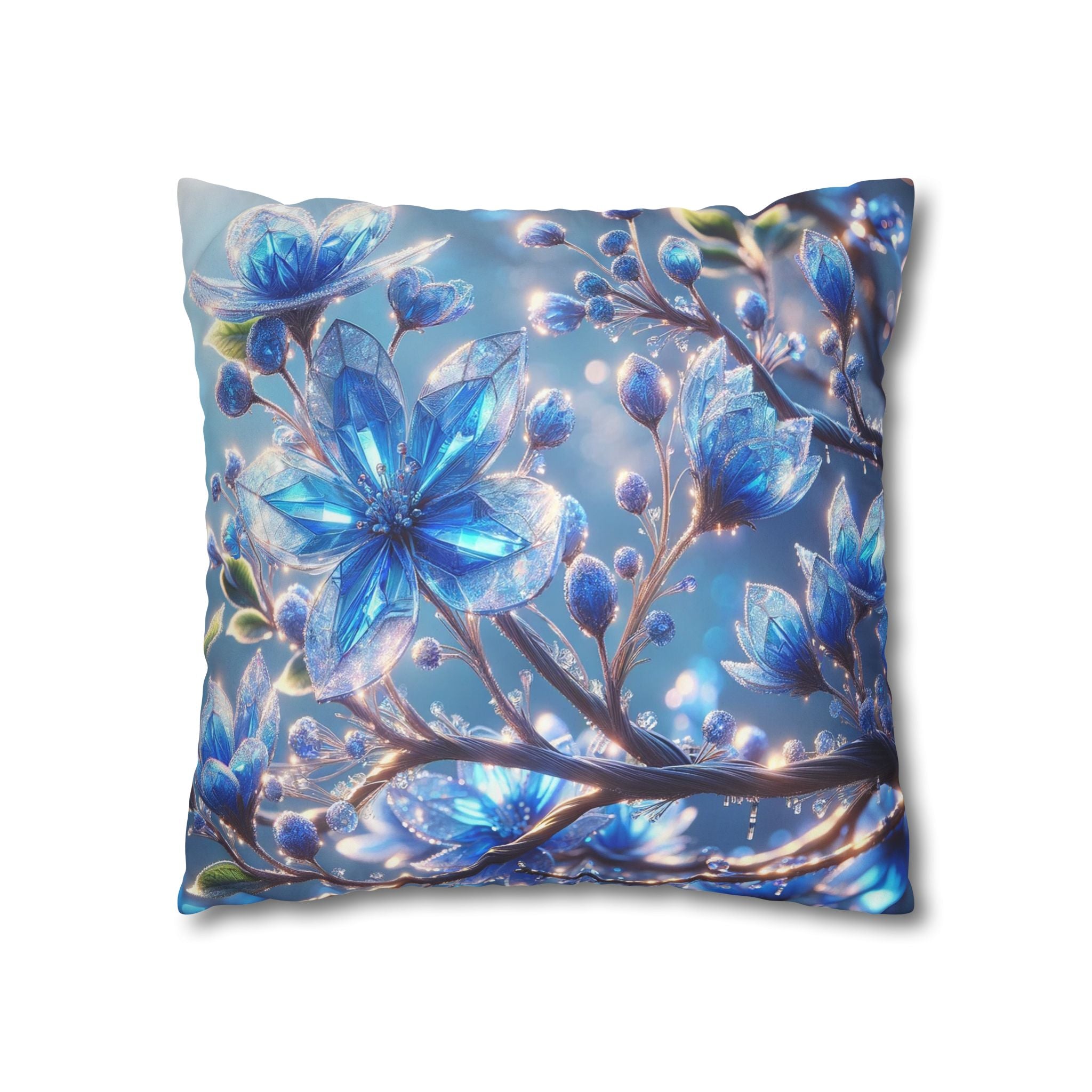 Blue, diamond flowers (with blue background) - Suede Square Pillowcase
