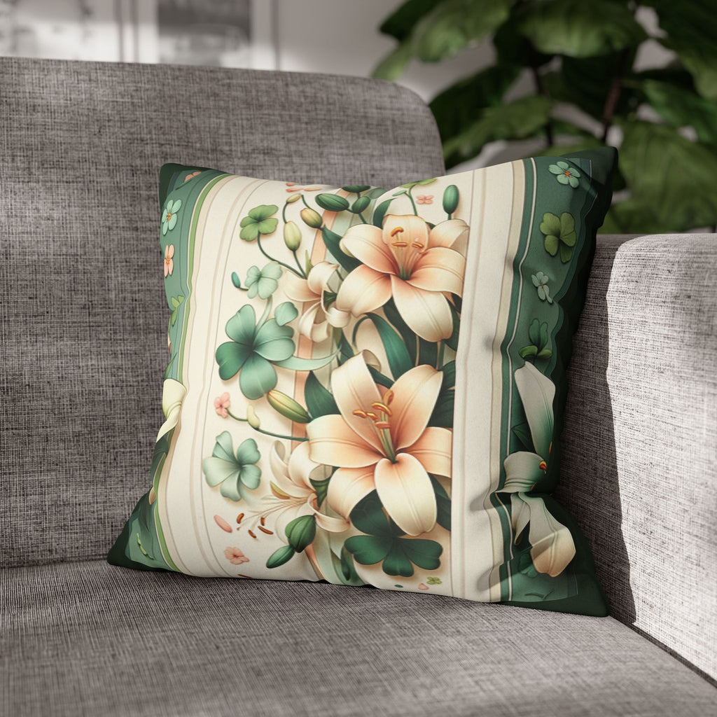 Green and white lilies - Suede Square Pillowcase